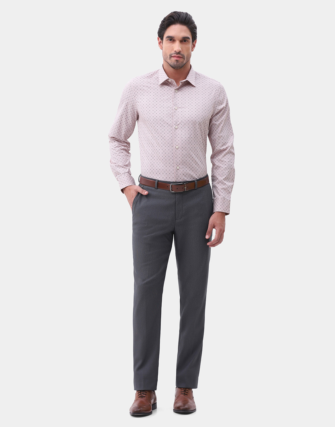 Image of Blackberrys Men Slim Fit Printed Spread Collar Formal Shirt