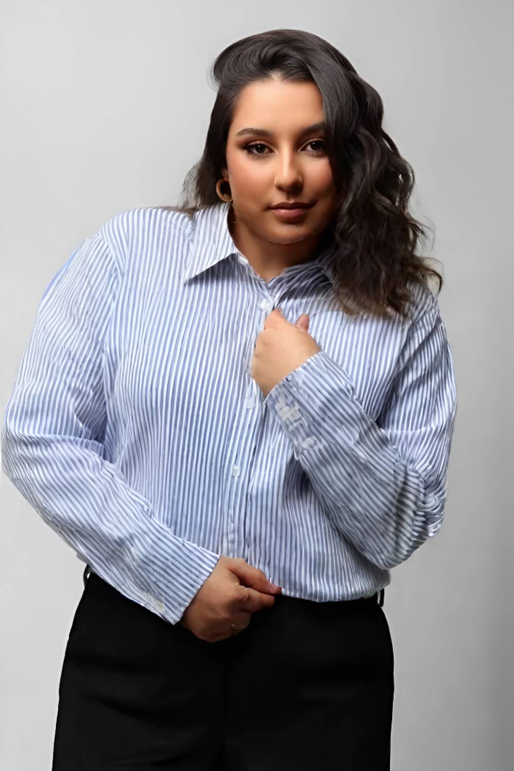 CADMON Women Striped Casual Blue Shirt