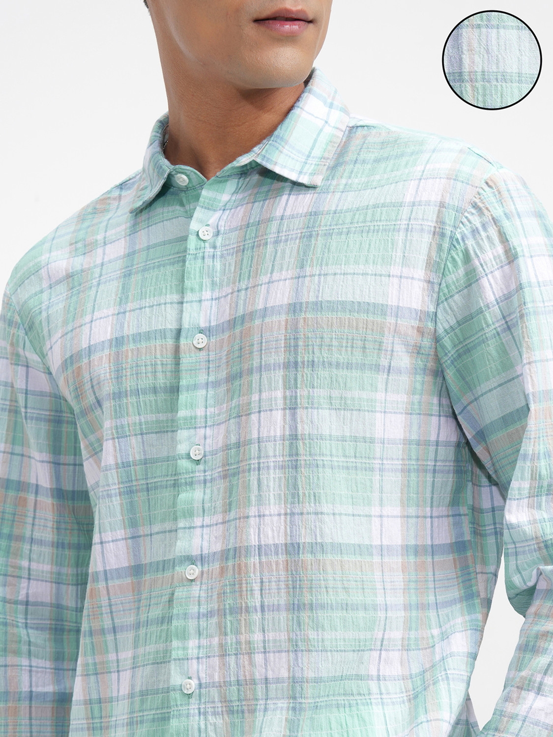 Image of HIGHLANDER Men Checkered Casual Green Shirt