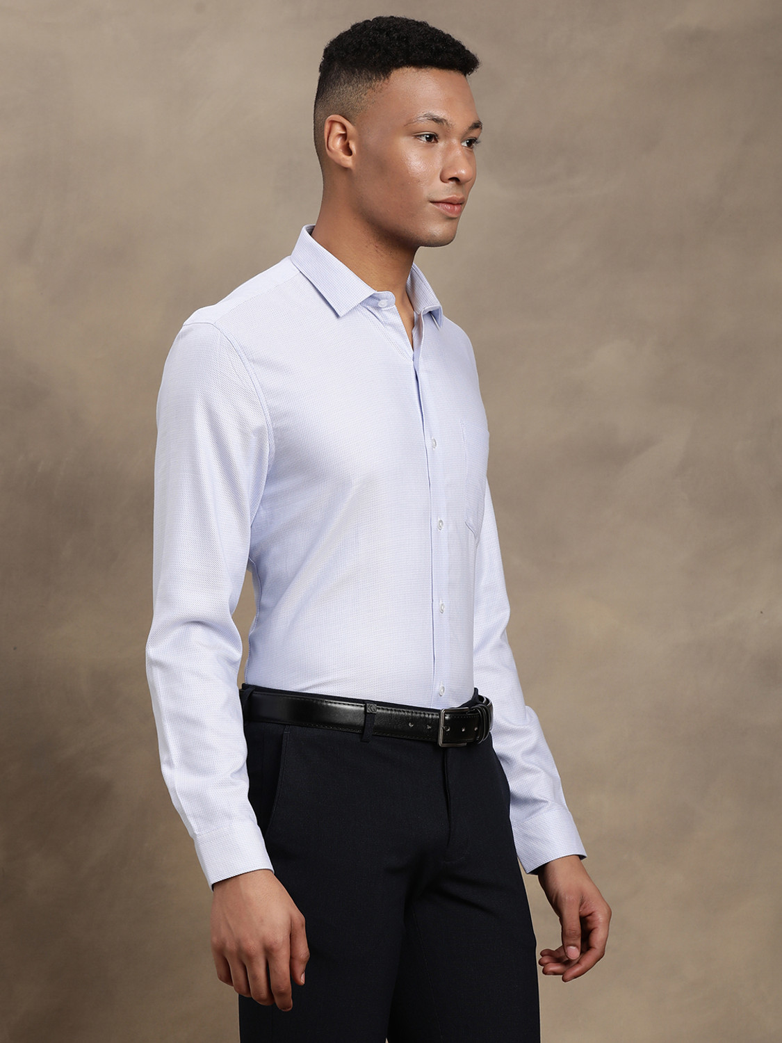 Image of TURTLE Men Solid Formal Light Blue Shirt