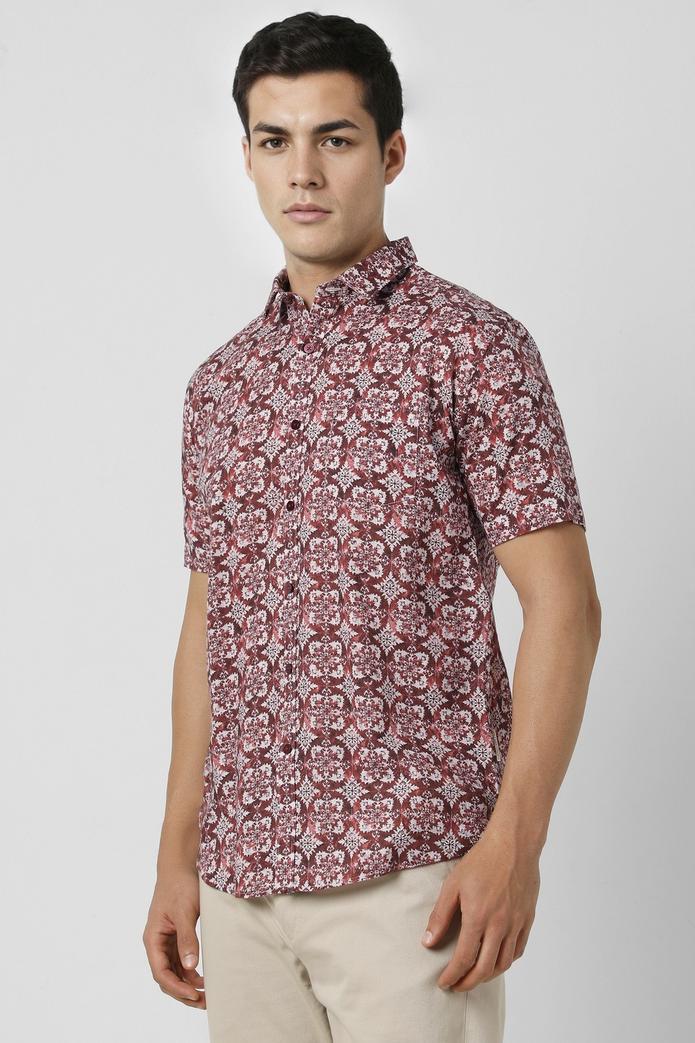 Image of VAN HEUSEN Men Printed Party Maroon Shirt