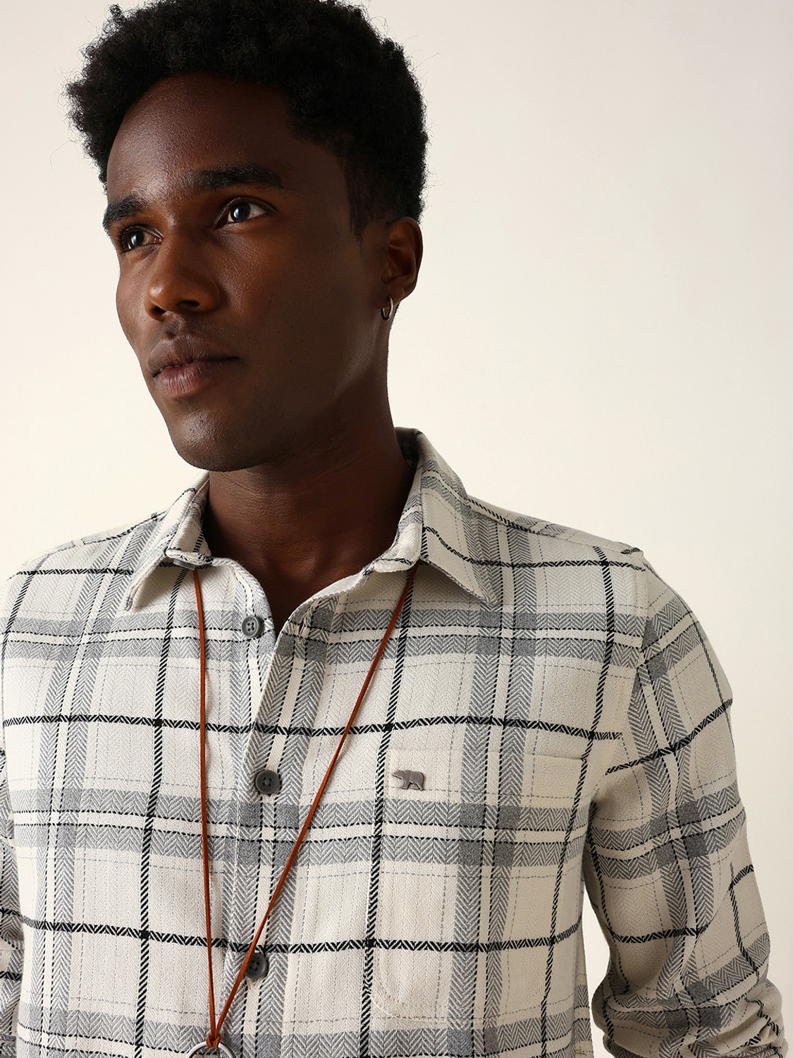 Image of THE BEAR HOUSE Men Checkered Casual White Shirt