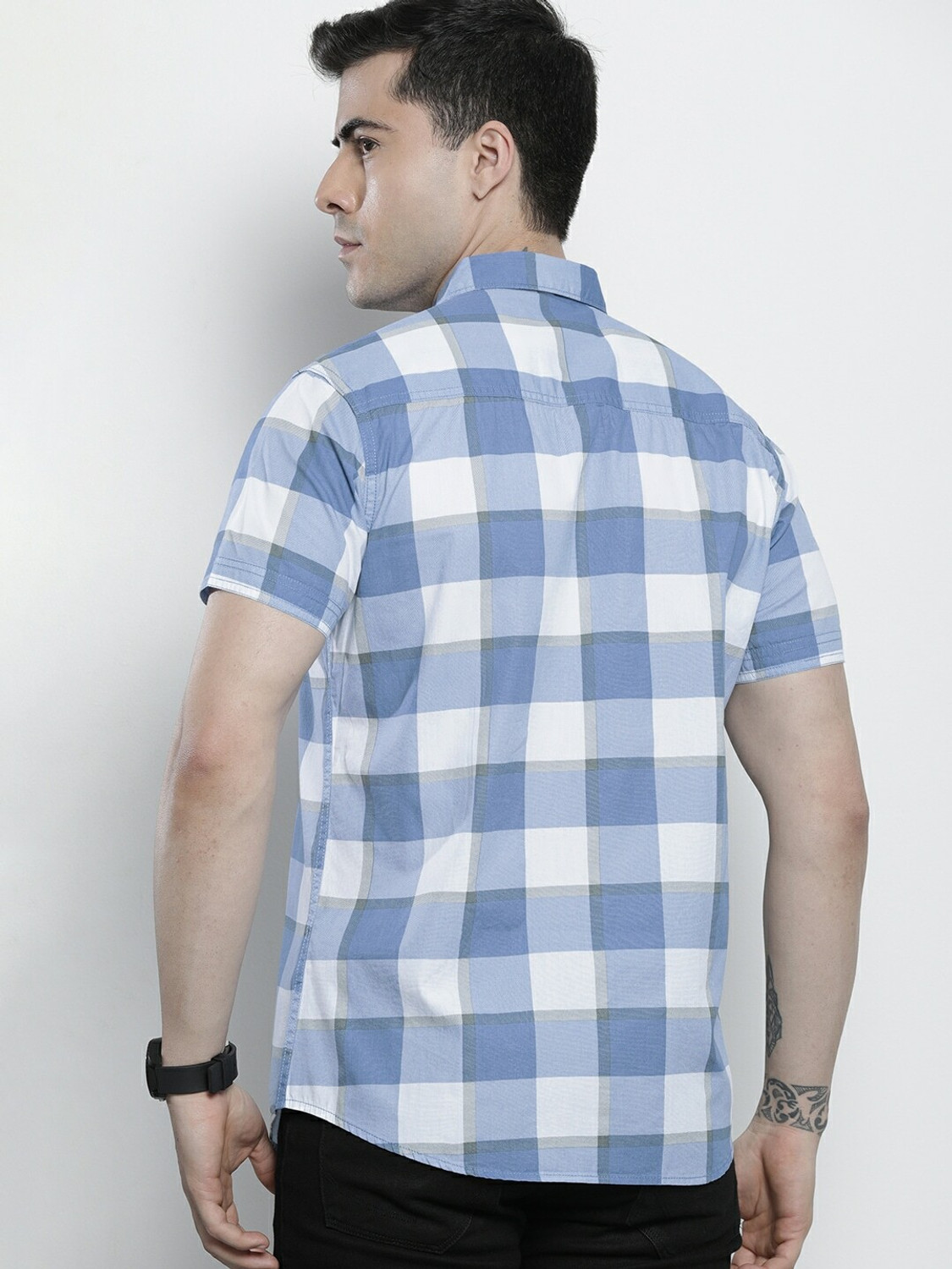 Image of The Indian Garage Co. Men Checkered Casual Blue Shirt