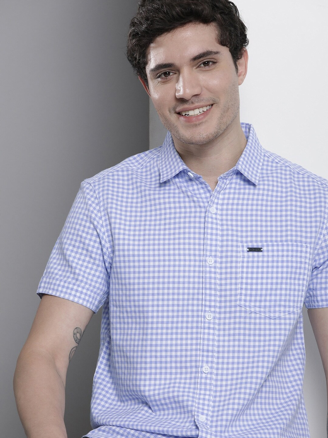 Image of The Indian Garage Co. Men Checkered Casual Purple Shirt