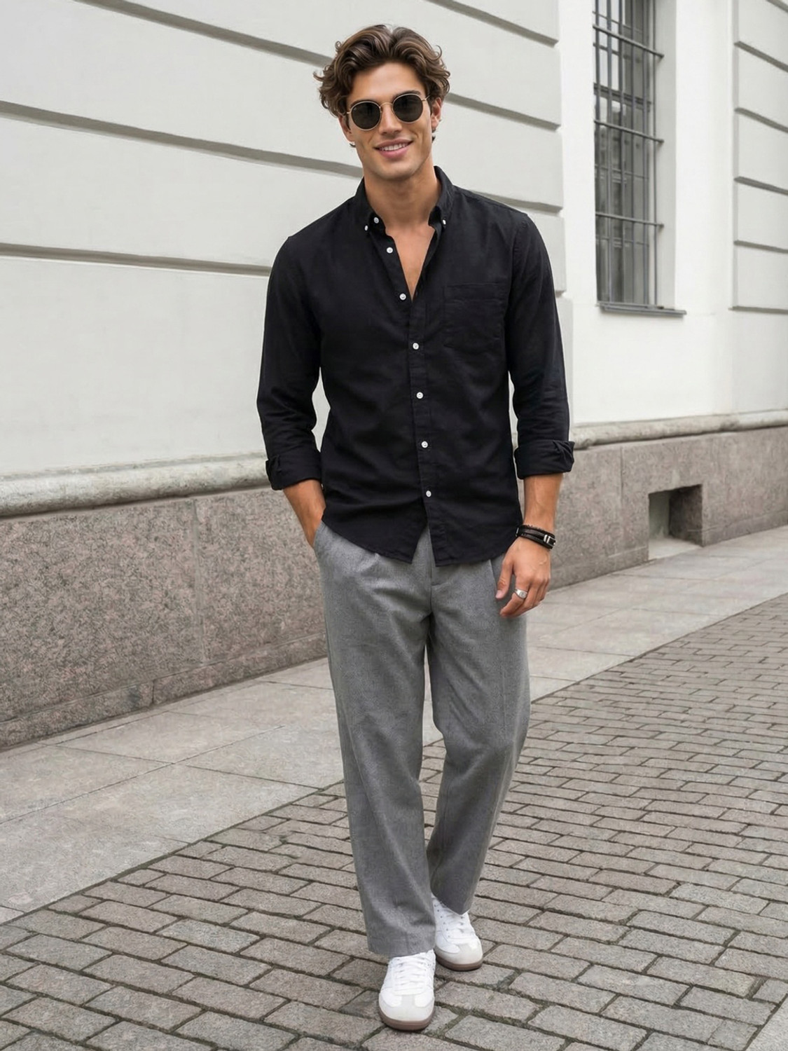 Image of Urbano Fashion Men Solid Casual Black Shirt