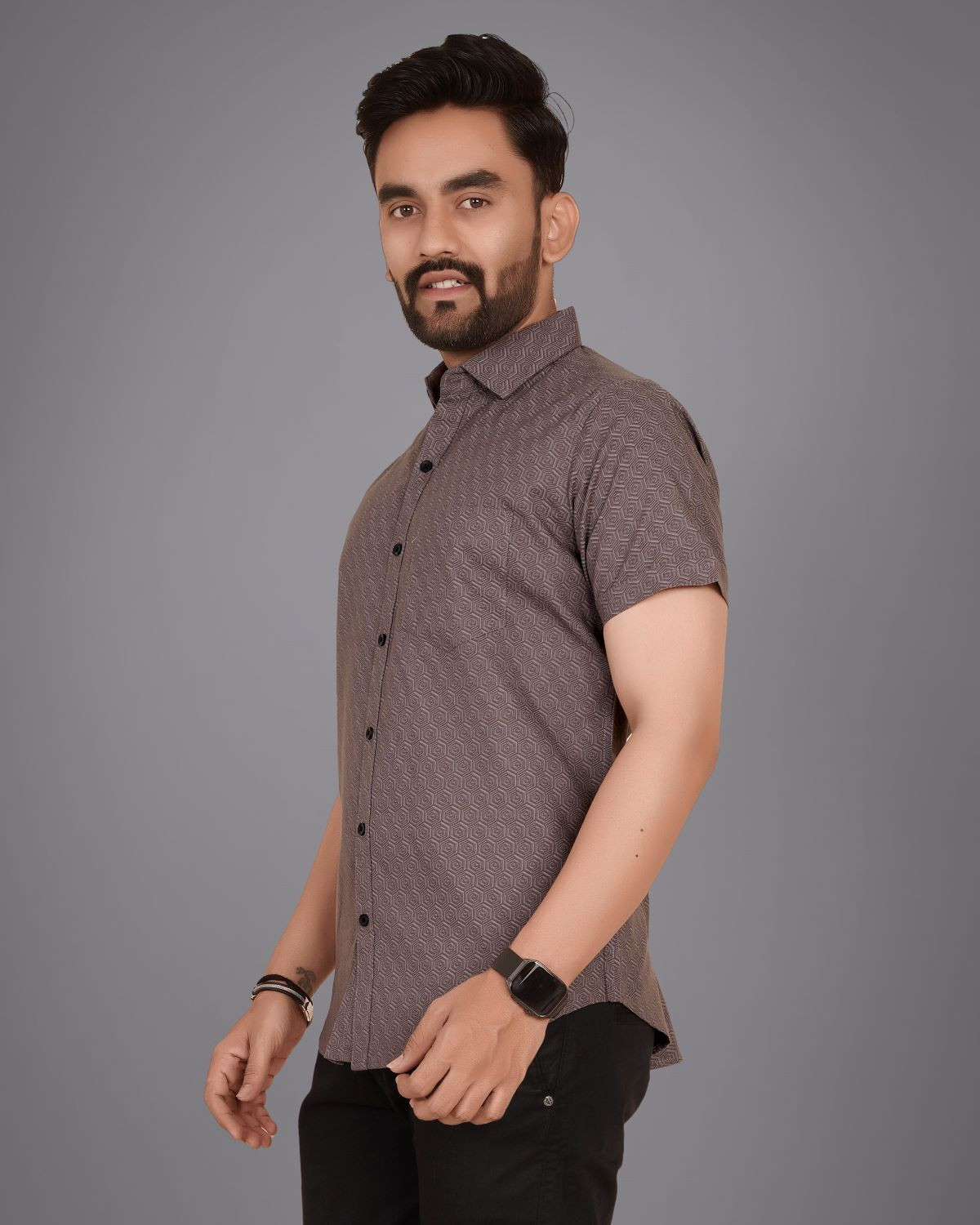 Image of Voroxy Men Self Design Casual Brown Shirt