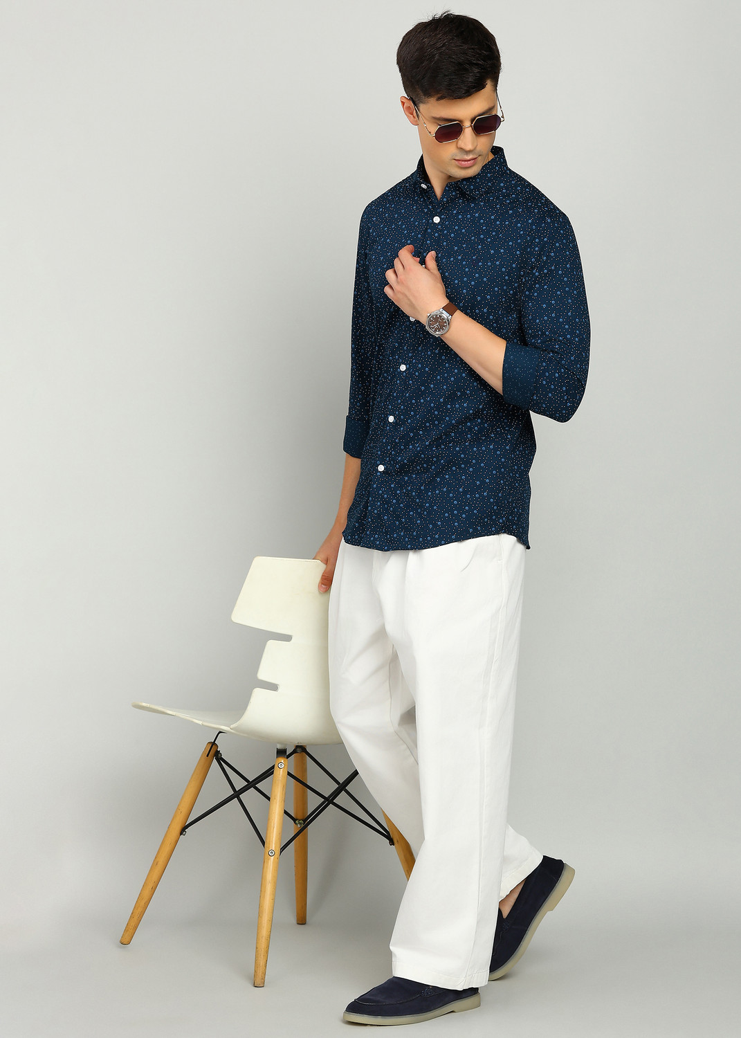 Image of Allen Solly Men Printed Casual Blue Shirt