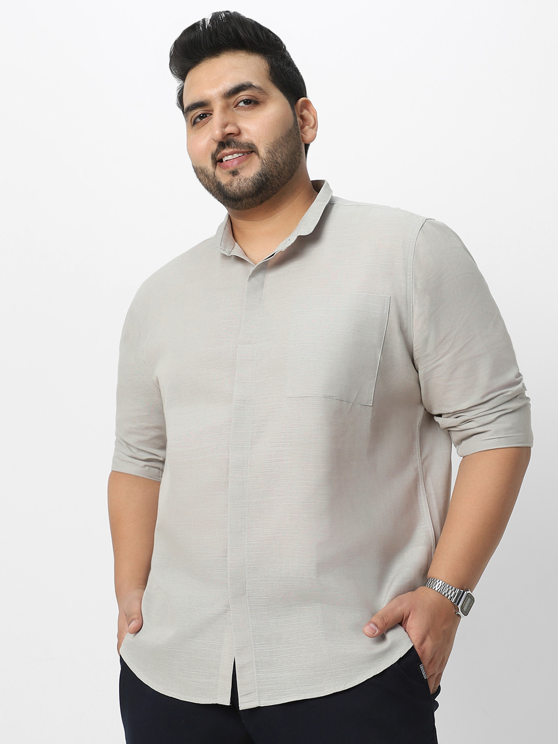 Image of Urbano Plus Men Solid Casual Grey Shirt