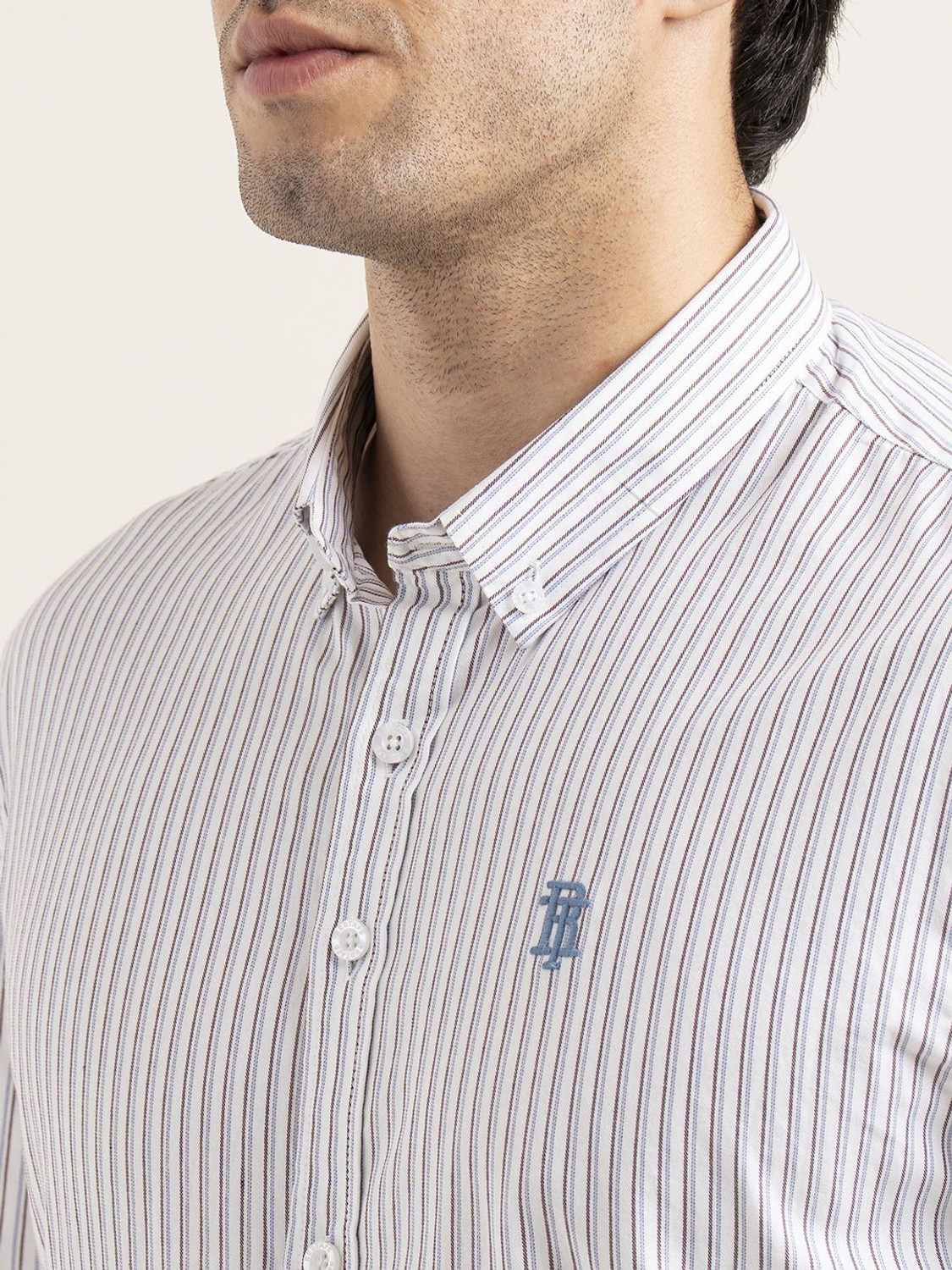 Image of RED TAPE Men Striped Casual Purple, White Shirt