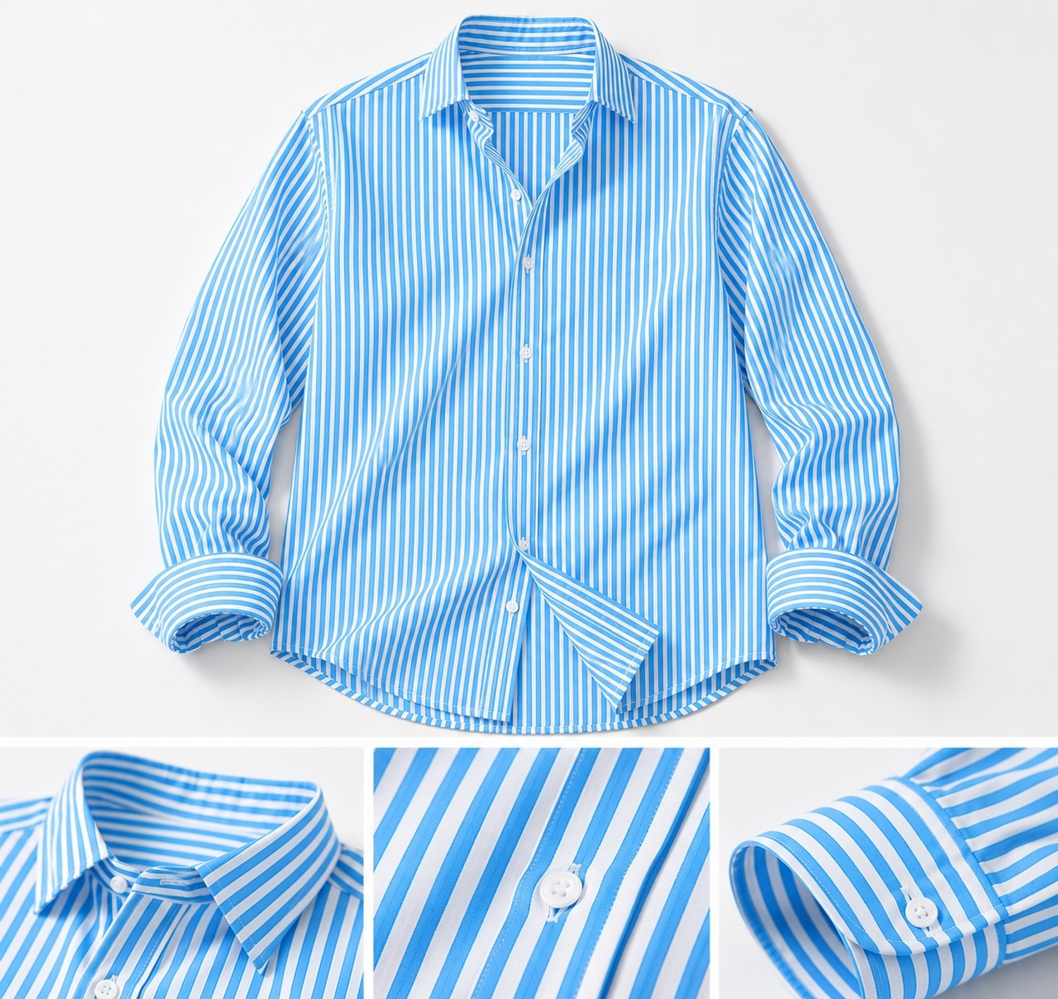 Image of CAMBREEN Men Striped Casual Light Blue Shirt