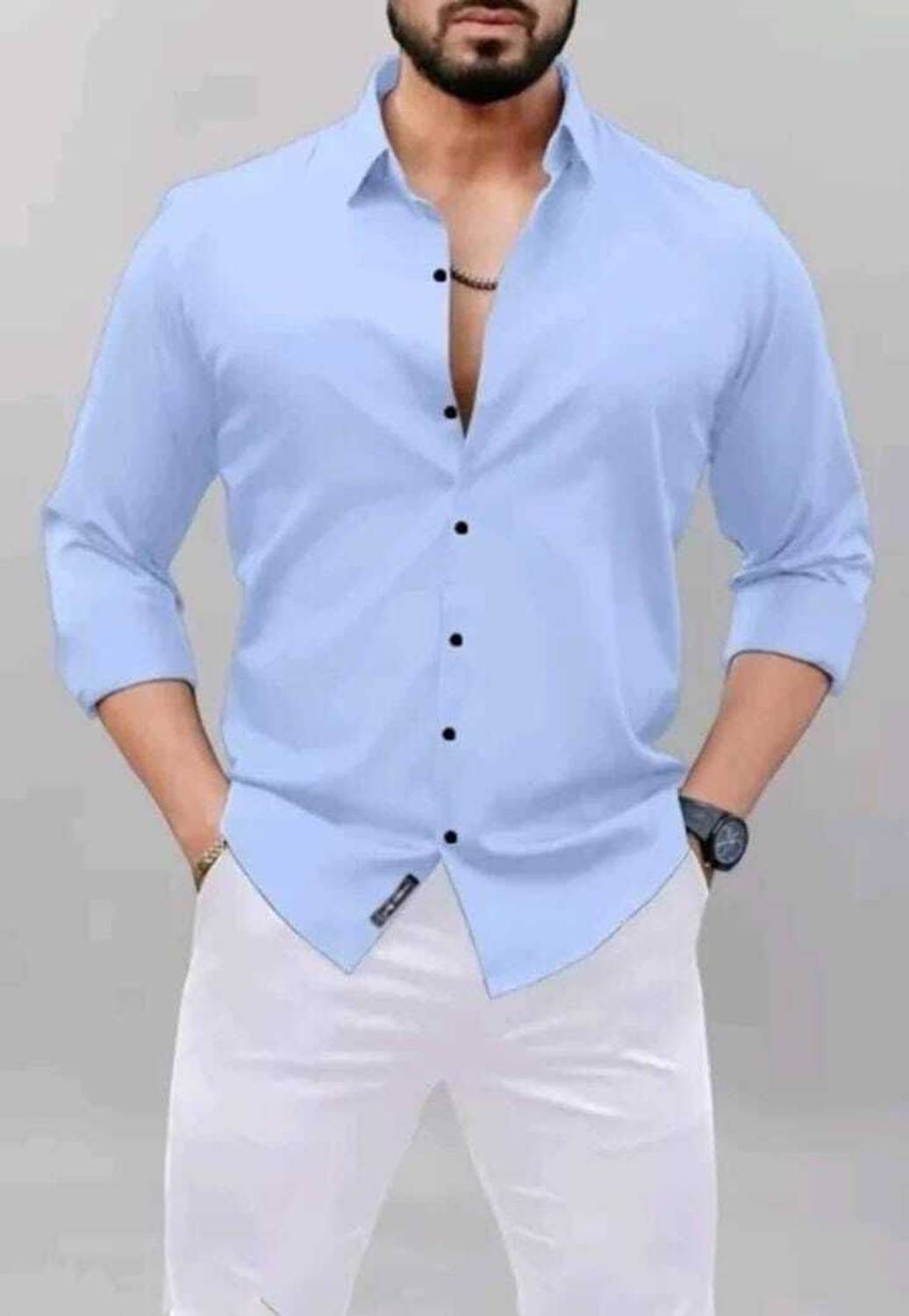 SNWARIYAENT Men Light Blue Shirt - Image 1