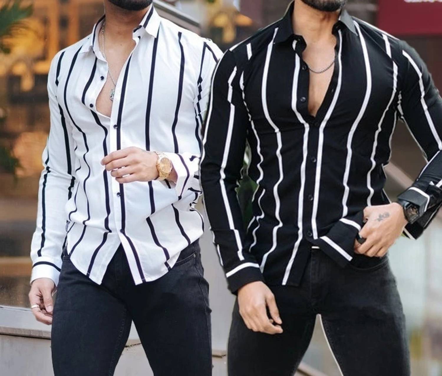COMBRAIDED Men Regular Fit Striped Slim Collar Casual Shirt (Pack