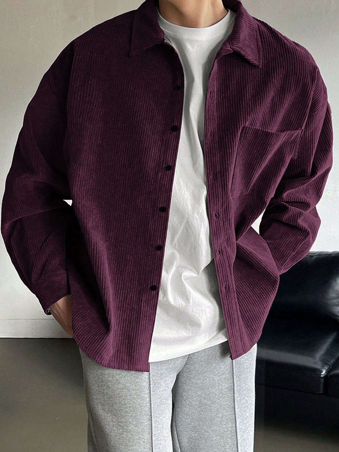 Image of HOODLER Men Solid Casual Maroon Shirt
