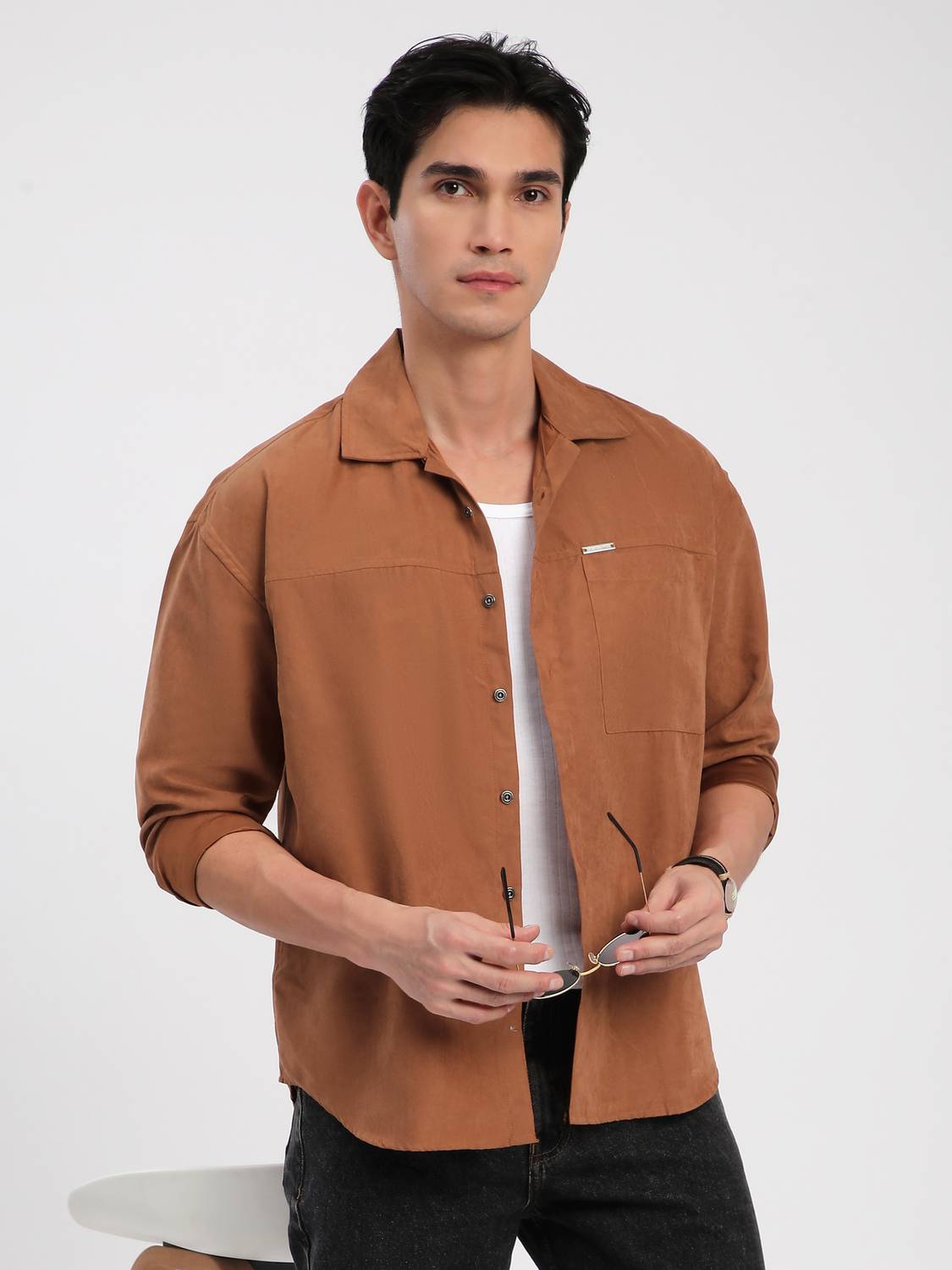 BEYOUNG Men Solid Casual Orange Shirt