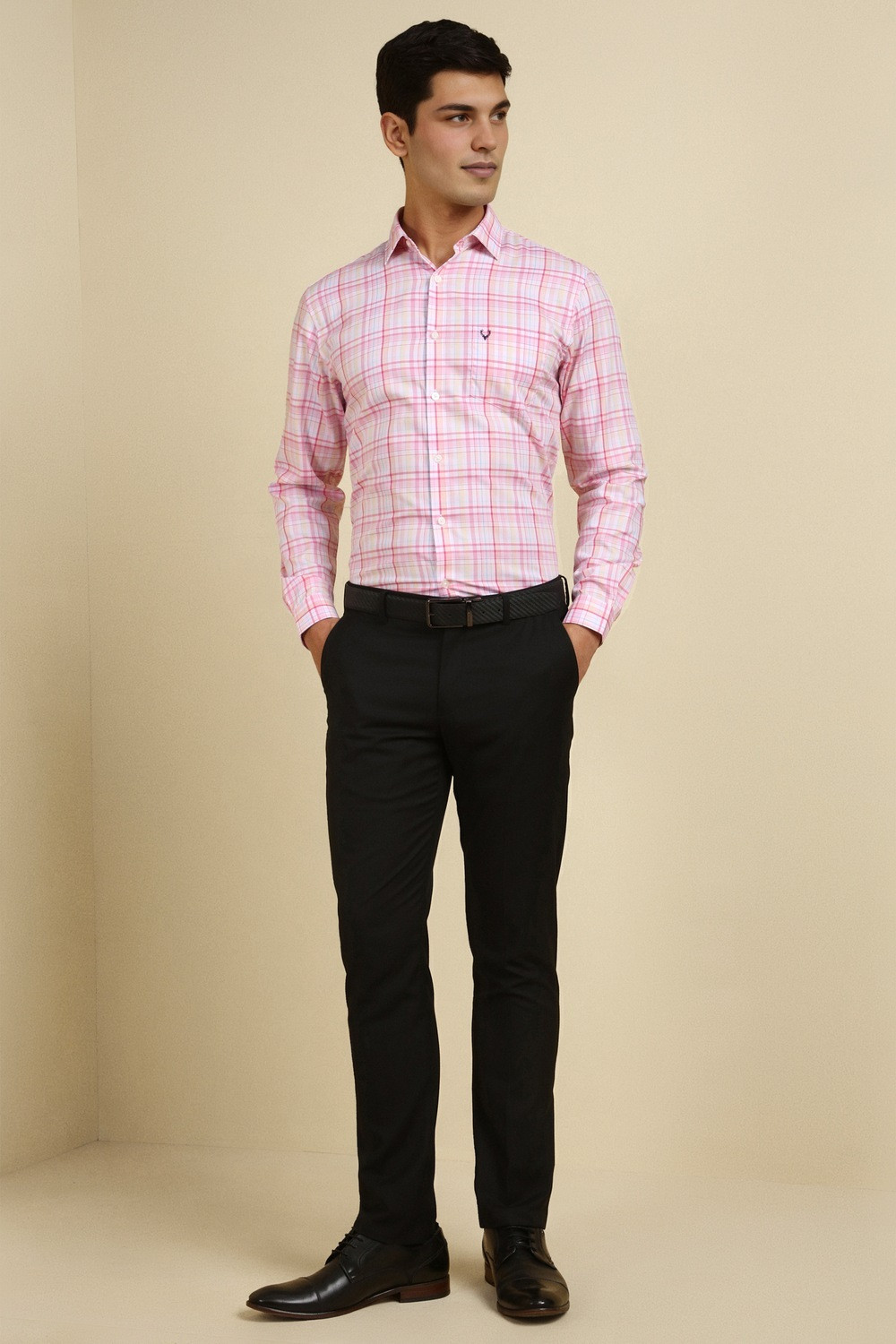 Image of Allen Solly Men Checkered Formal Pink Shirt