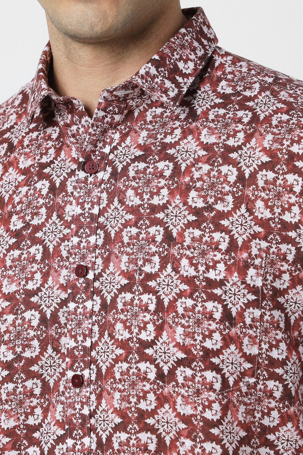 Image of VAN HEUSEN Men Printed Party Maroon Shirt