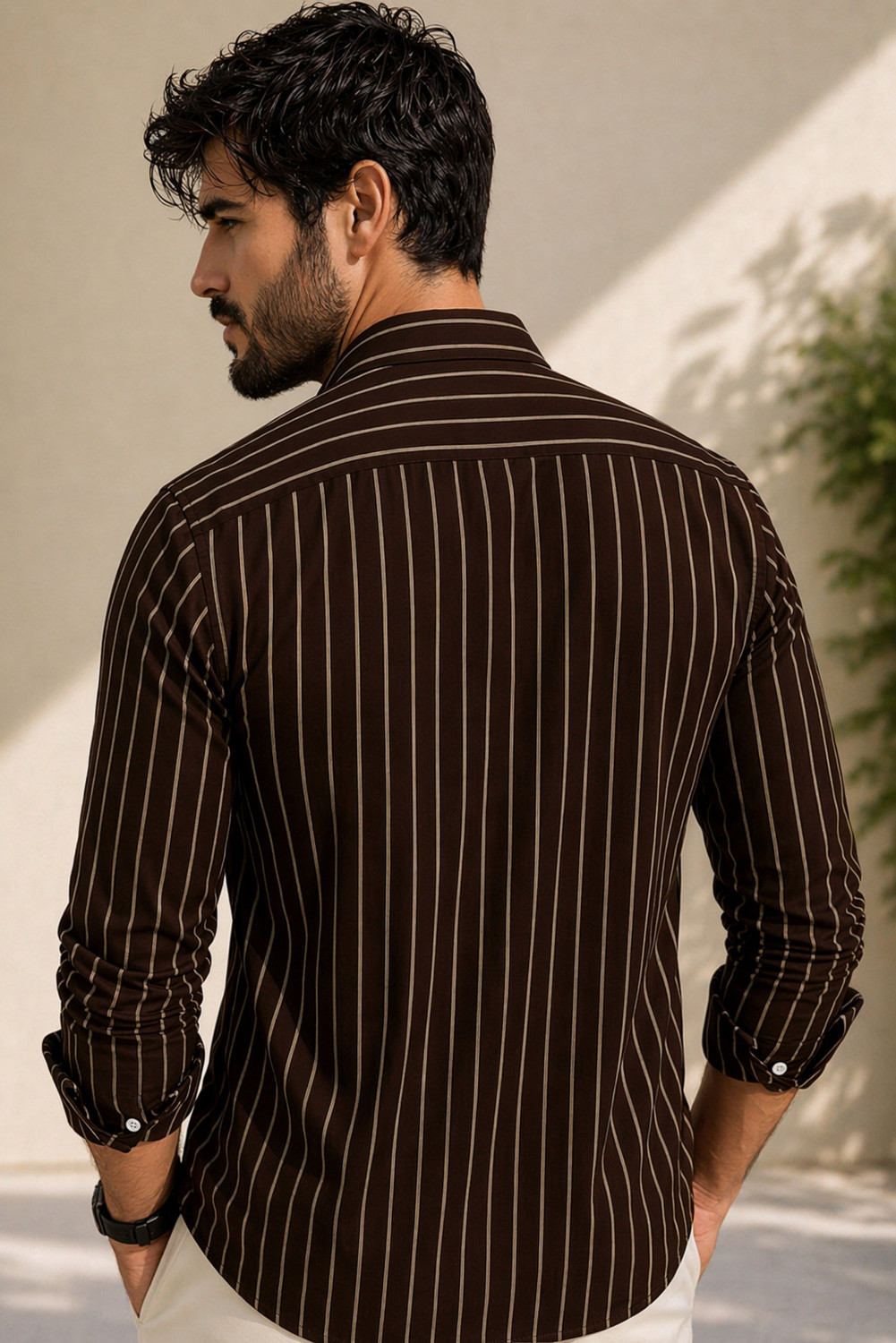 Image of METRONAUT Men Striped Casual Brown Shirt