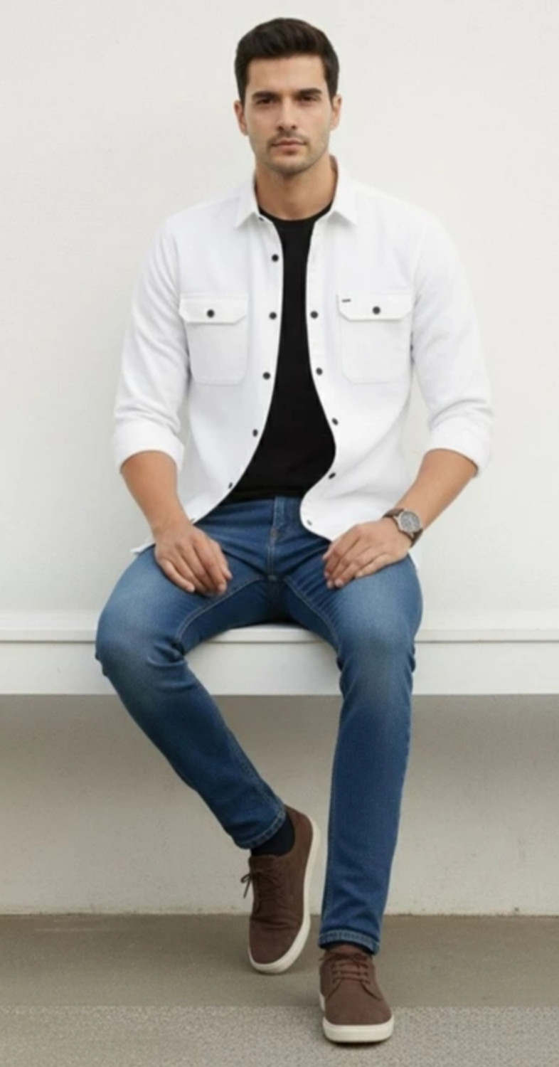 Image of BJM ENTERPRISE Men Solid Casual White Shirt