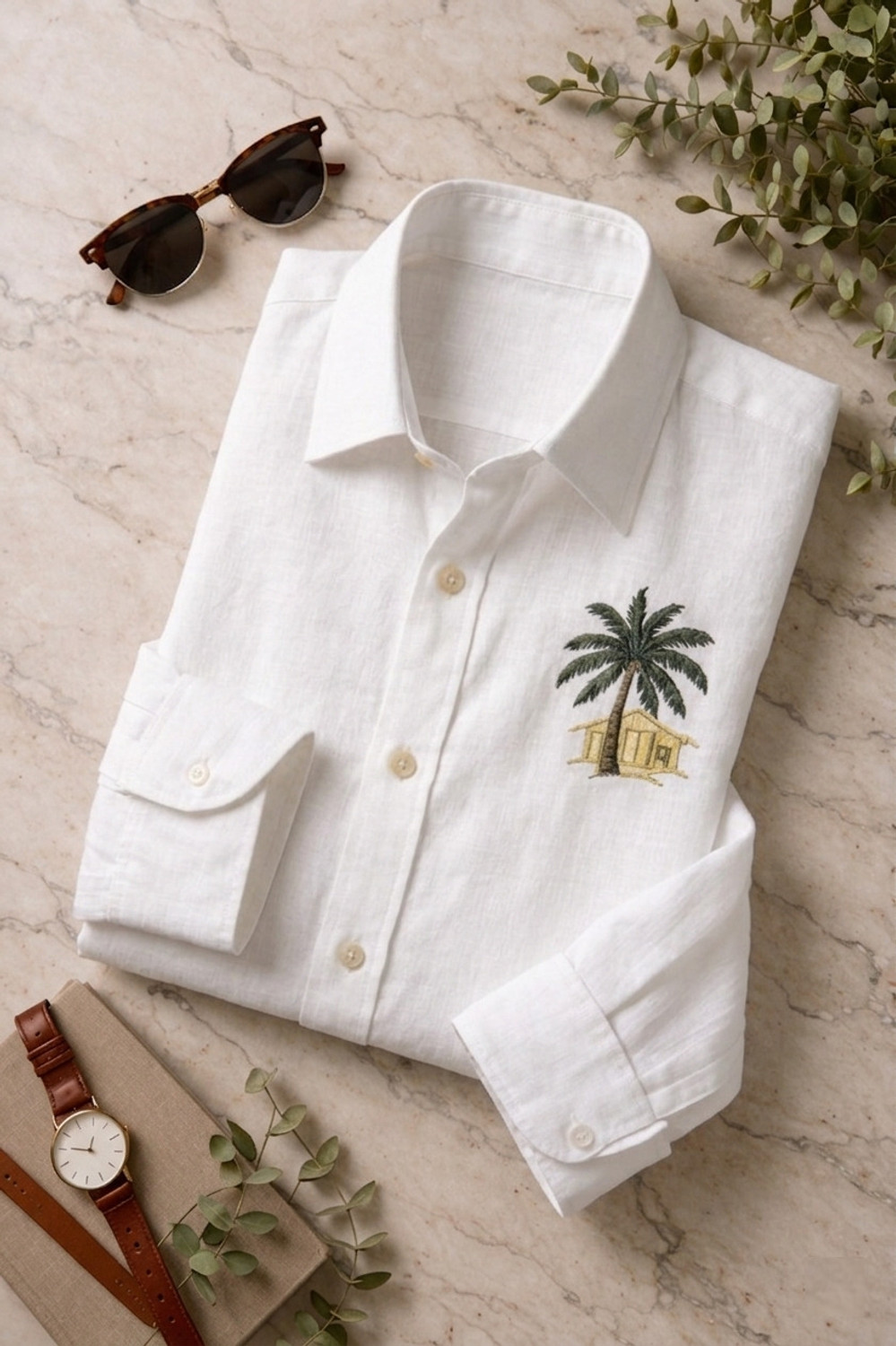 Image of BE UNIQUE MENS Men Embroidered, Solid Casual White Shirt