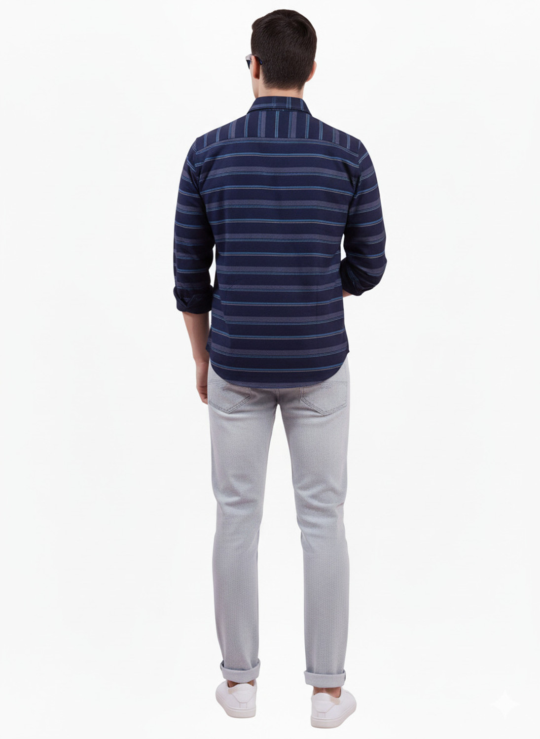 Image of YELLOWDASH Men Striped Casual Dark Blue Shirt