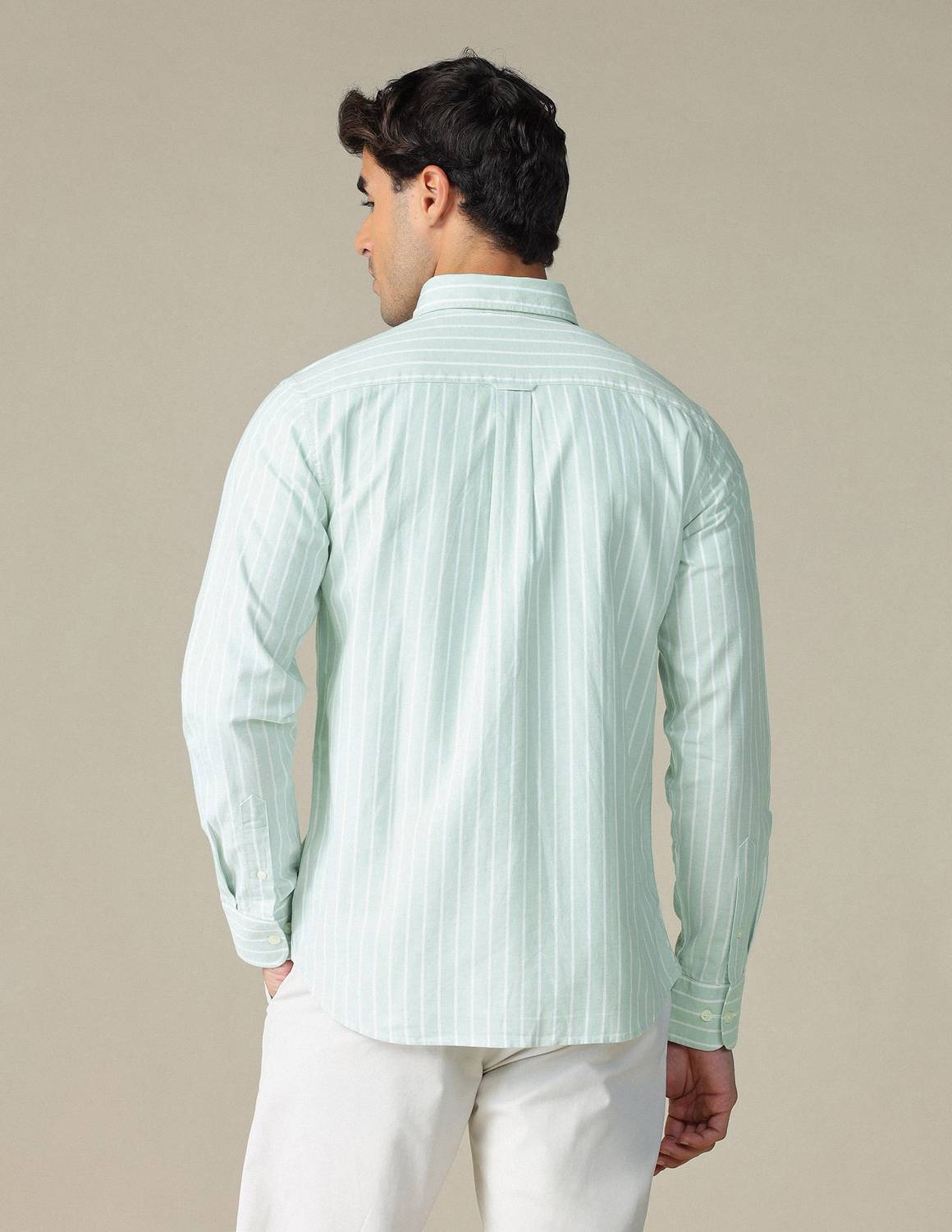 U.S. POLO ASSN. Men Green Striped Casual Shirt - Image 3