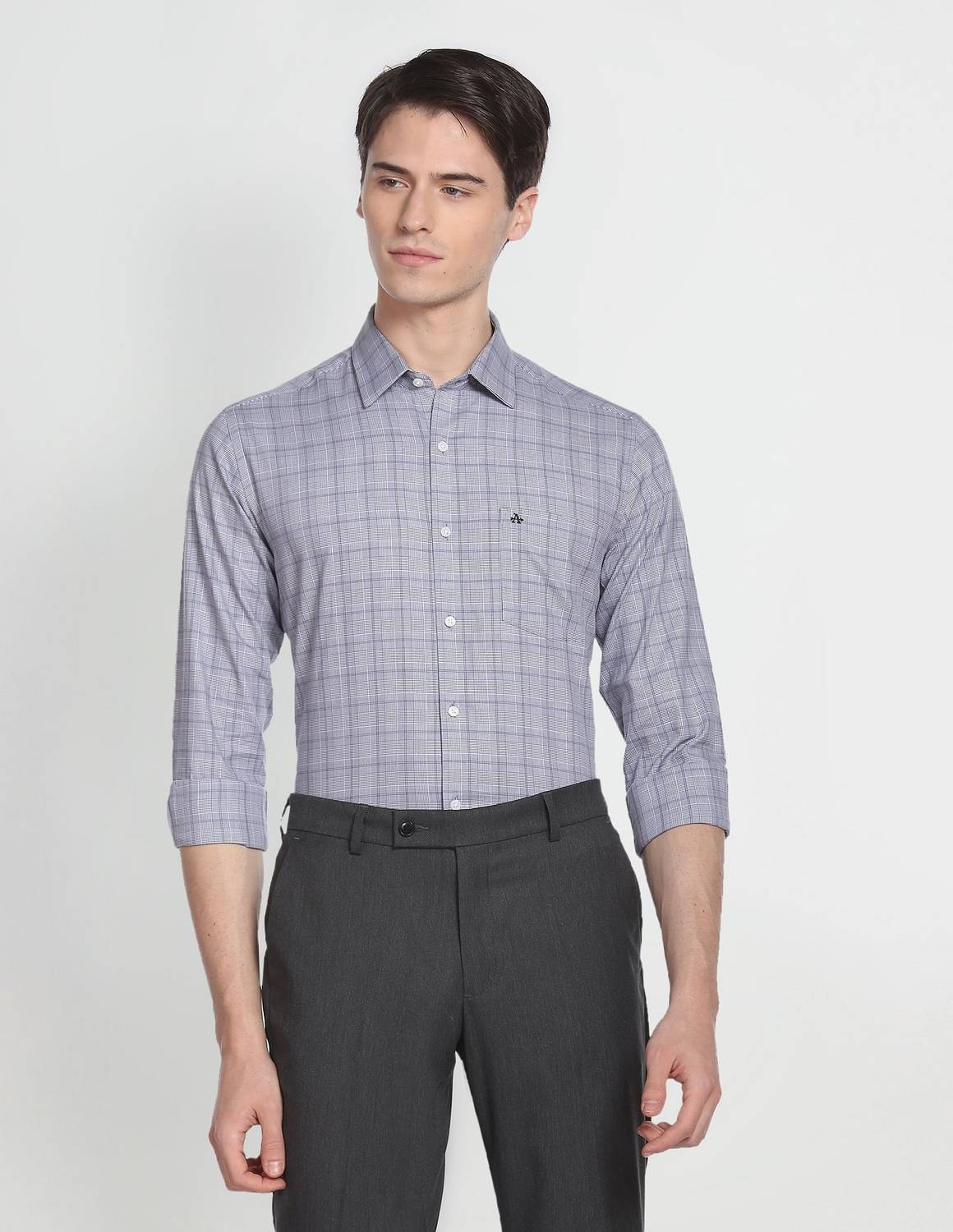 ARROW Men Checkered Formal Grey Shirt