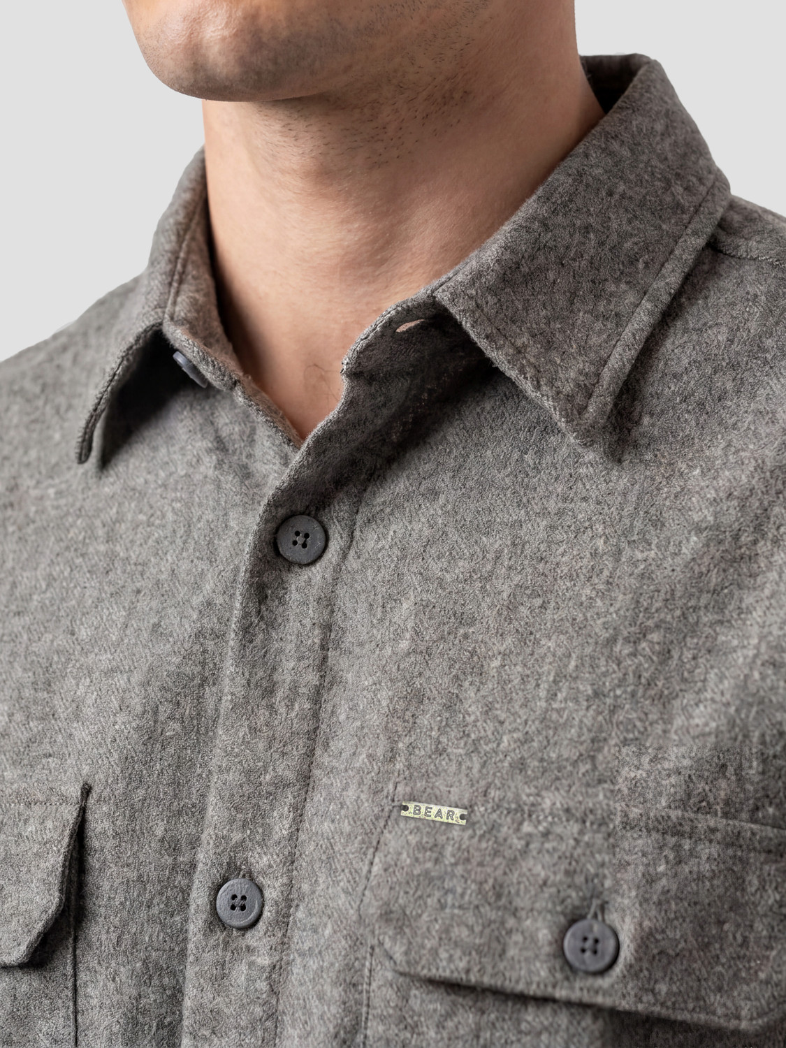 Image of THE BEAR HOUSE Men Solid Casual Grey Shirt