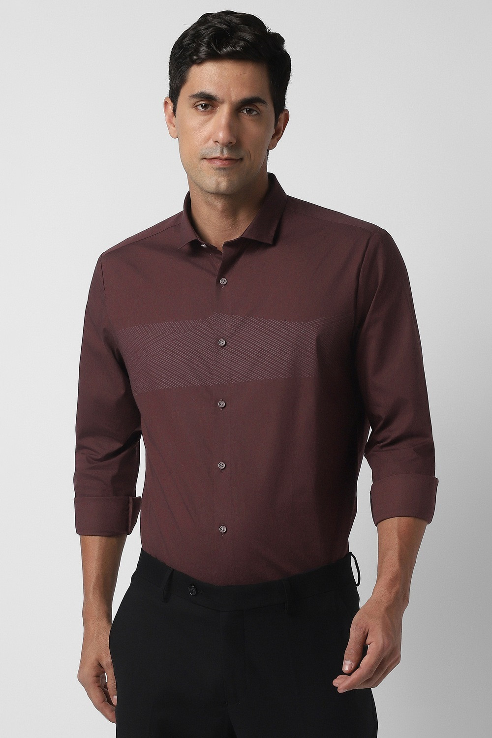 Image of PETER ENGLAND Men Color Block Formal Brown Shirt
