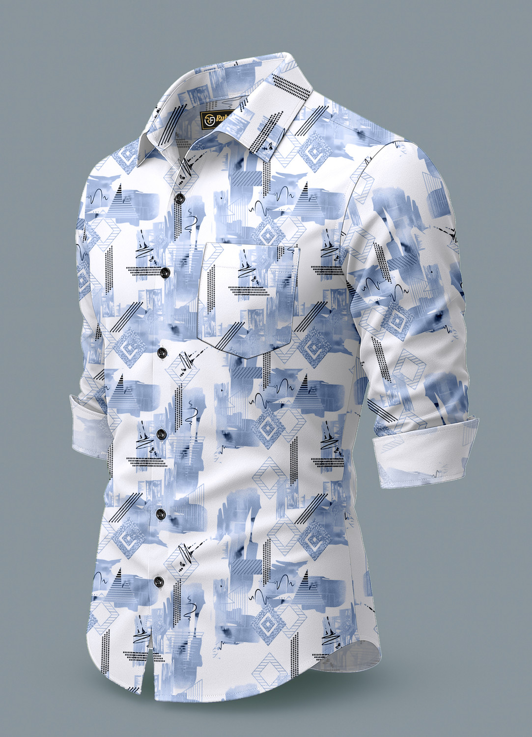 Image of RUHISHVA FASHION Men Printed Casual Blue, Light Blue Shirt