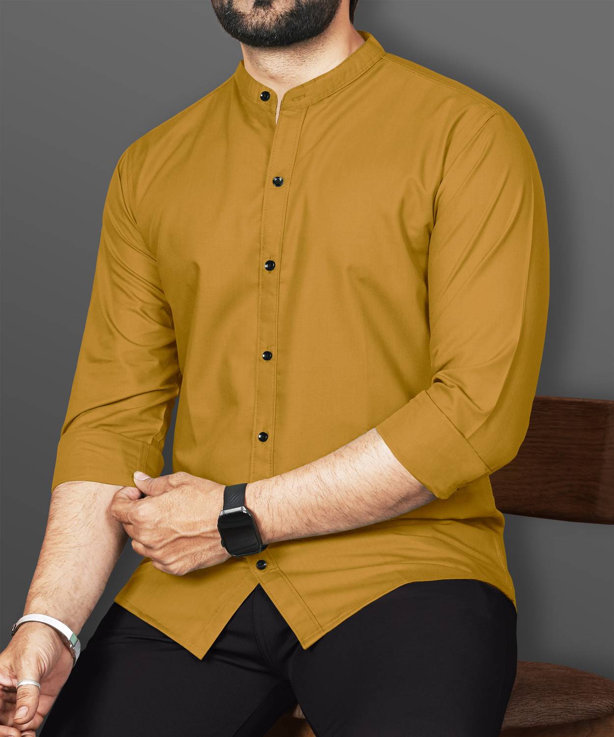VeBNoR Men Regular Fit Solid Mandarin Collar Casual Shirt