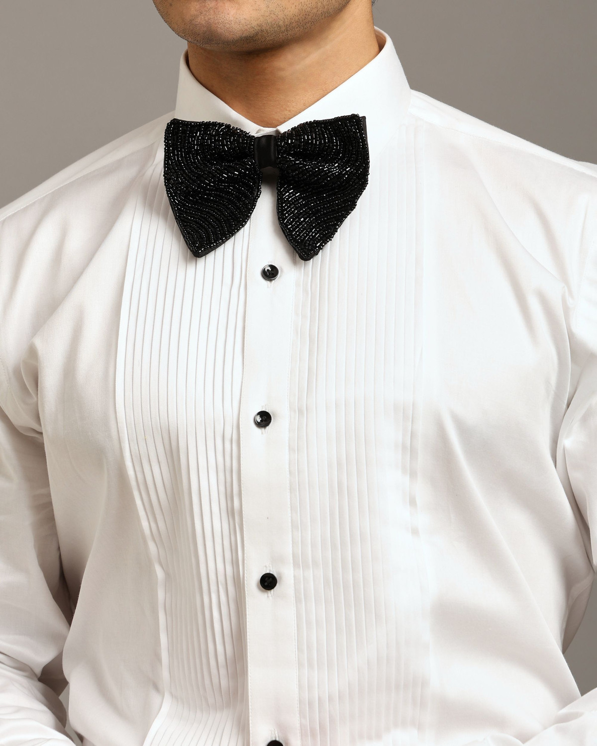 Image of Crease India Men Self Design Formal White Shirt