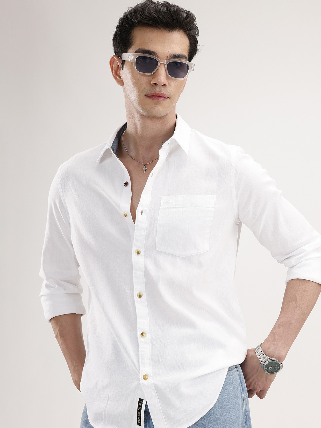 Image of WROGN Men Solid Casual White Shirt