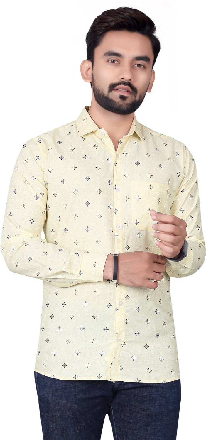 Silver Buck Men Printed Casual Yellow Shirt