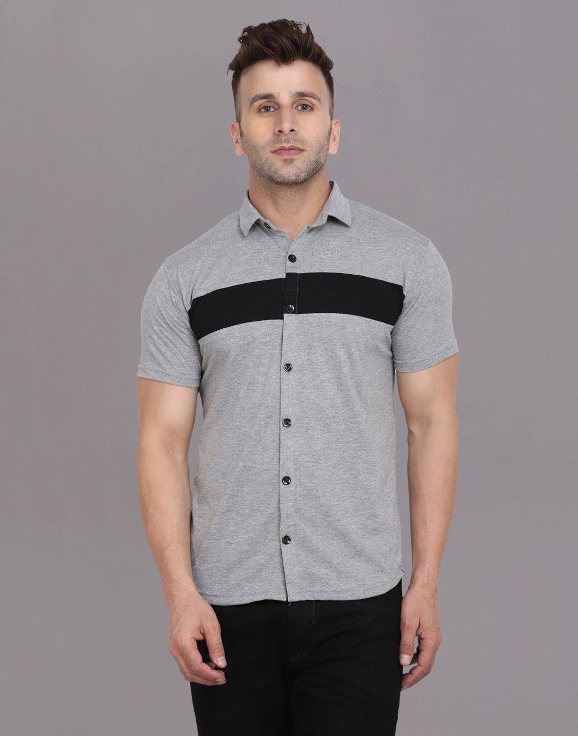 Money Leaf Men Solid Casual Silver Shirt