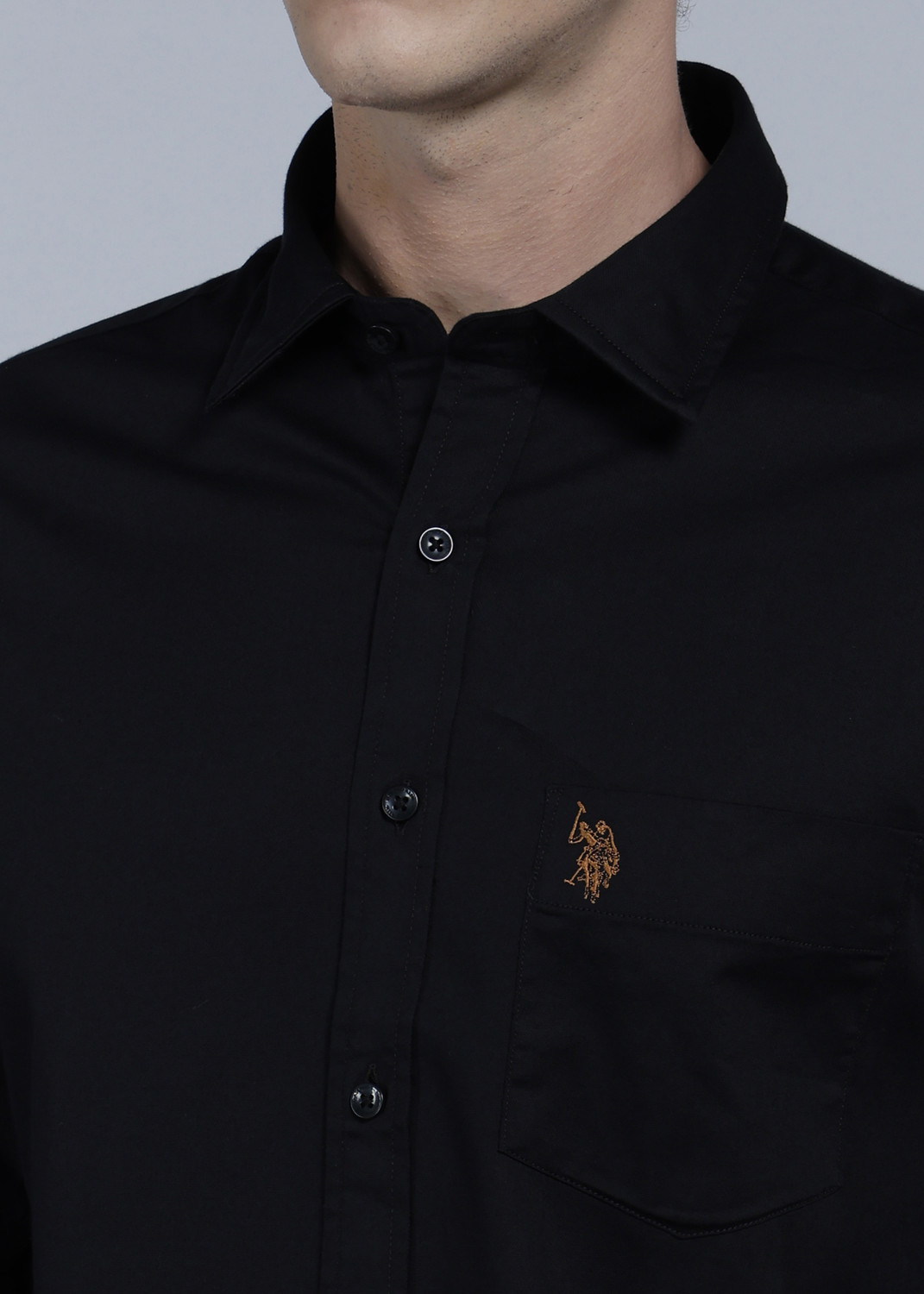 Image of U.S. POLO ASSN. Men Tailored Fit Solid Cut Away Collar Casual Shirt
