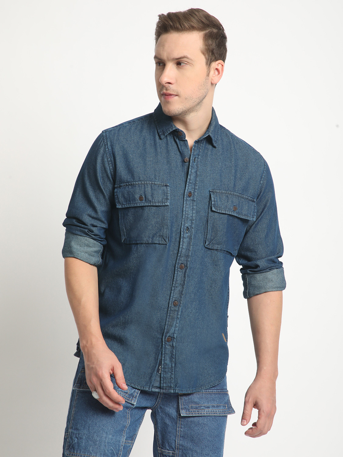 Image of Roadster Men Solid Casual Dark Green Shirt