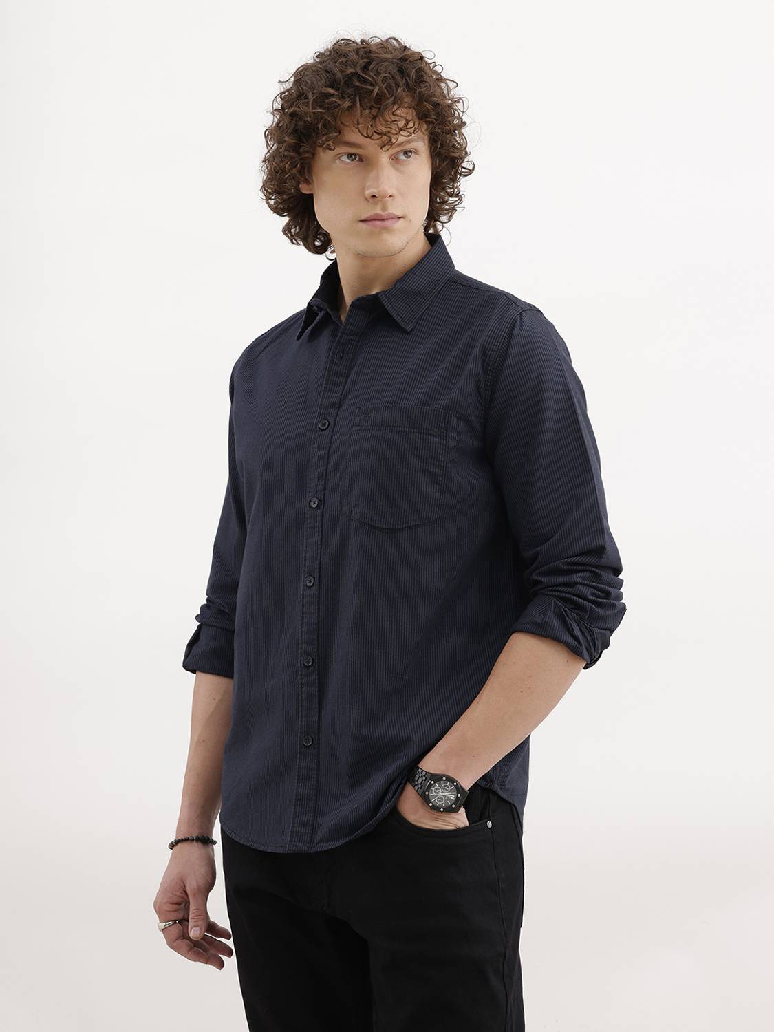 WROGN Men Striped Casual Blue Shirt - Image 4