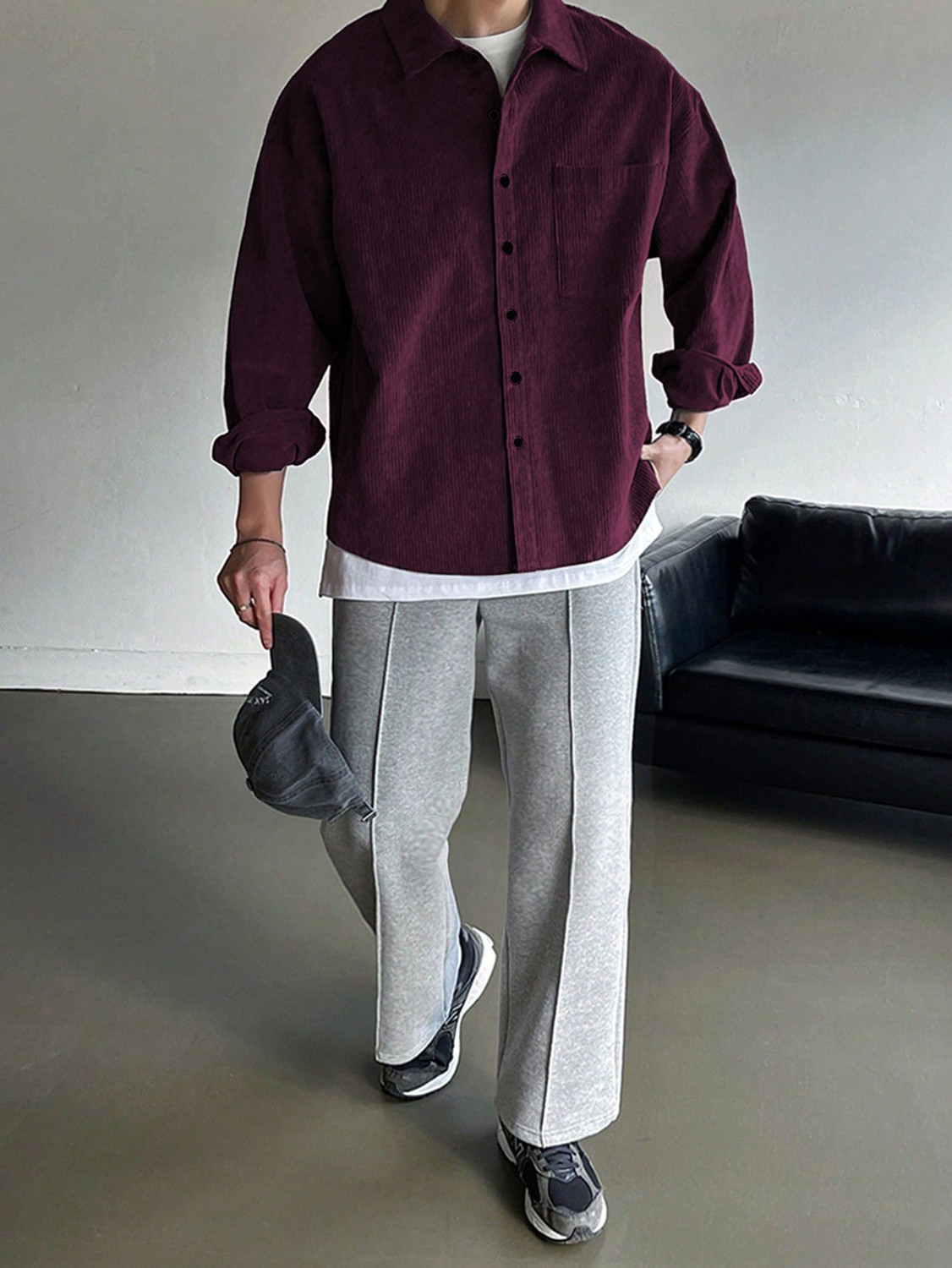Image of HOODLER Men Solid Casual Maroon Shirt