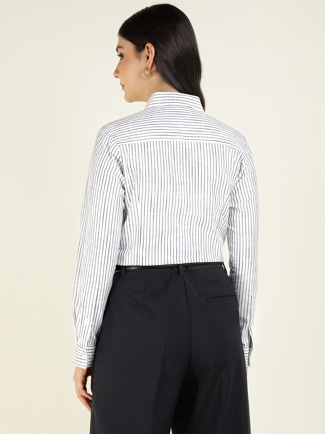 Image of Hancock Women Striped Formal White Shirt