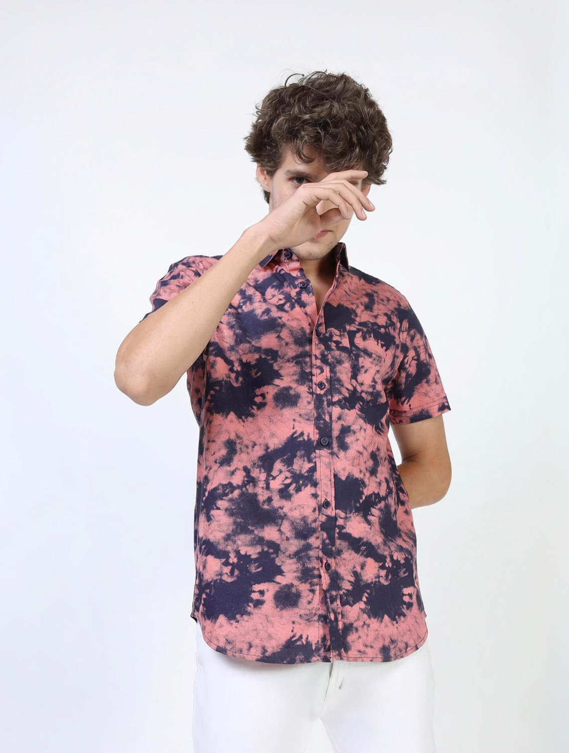Image of KETCH Men Printed Casual Pink Shirt
