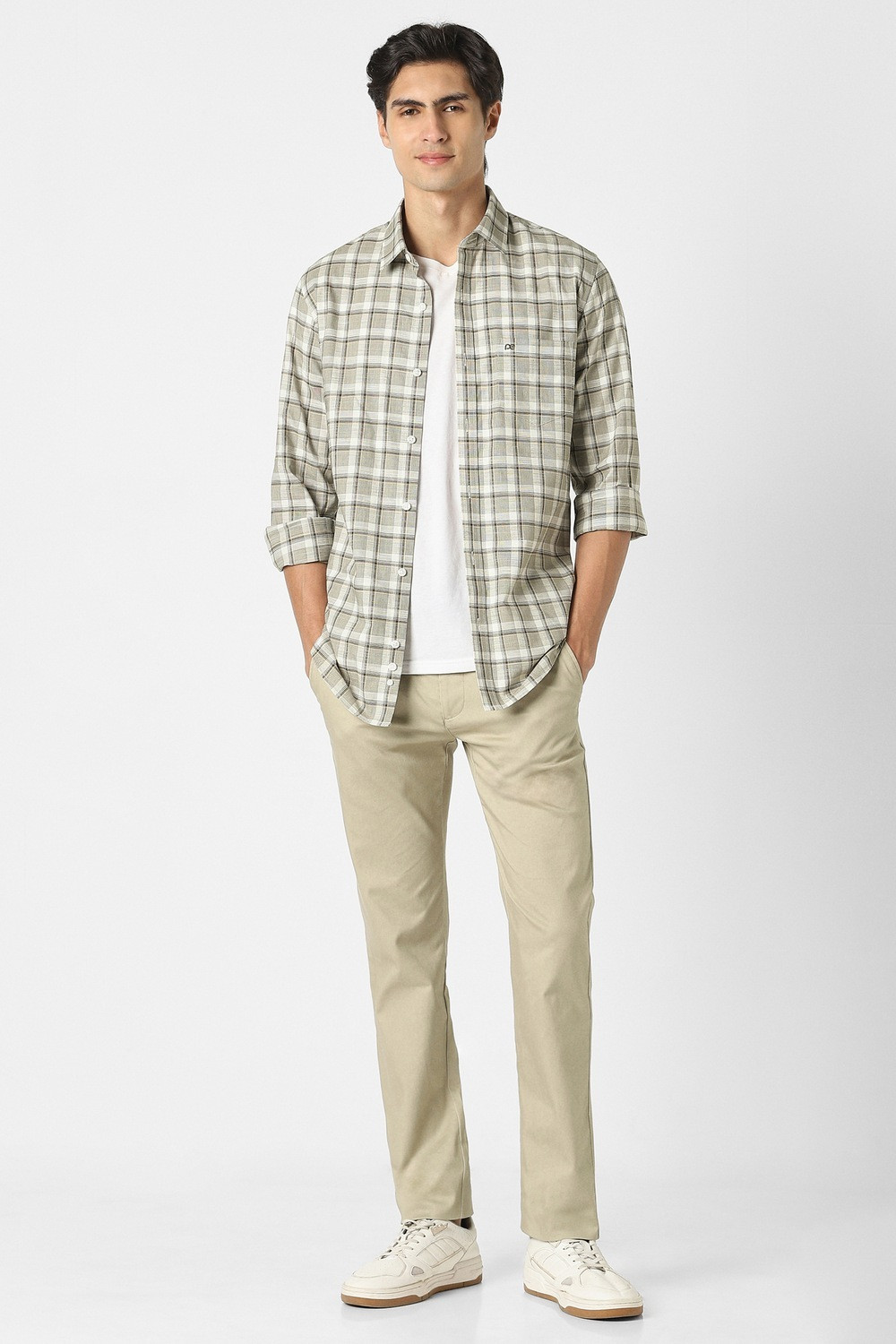 Image of PETER ENGLAND Men Checkered Casual Green Shirt
