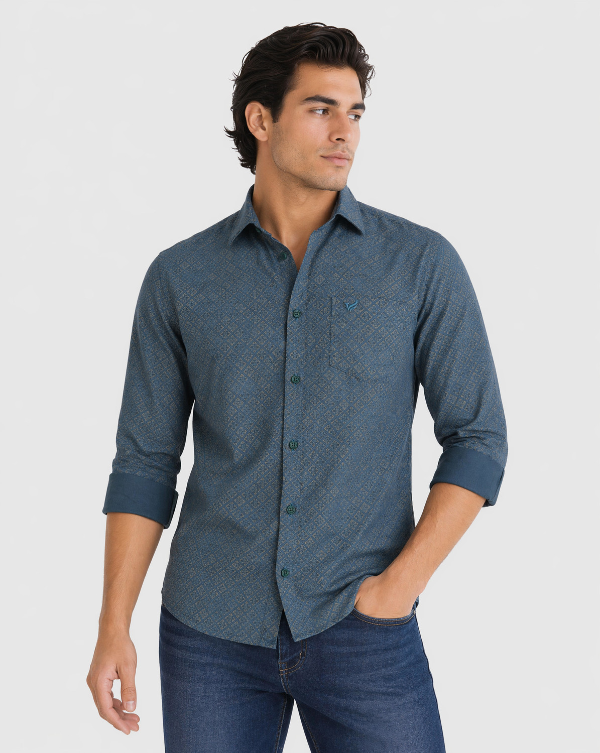 Blackberrys Men Printed Casual Green Shirt