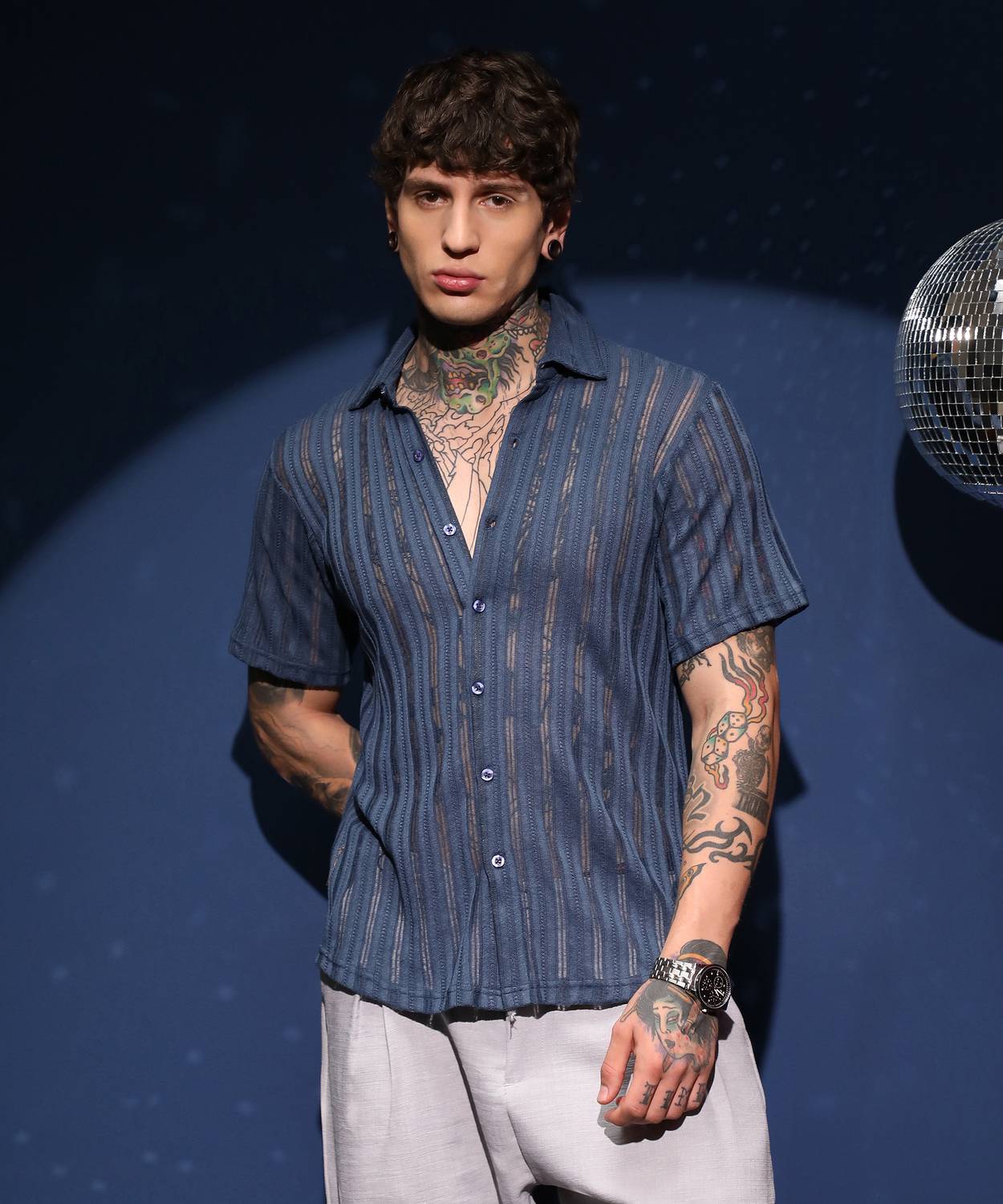 CAHOOT Men Striped Casual Blue Shirt