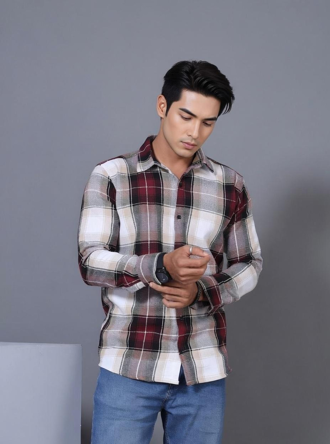 Image of THE BRAVES MANUFACTURER Men Checkered Casual Light Blue Shirt
