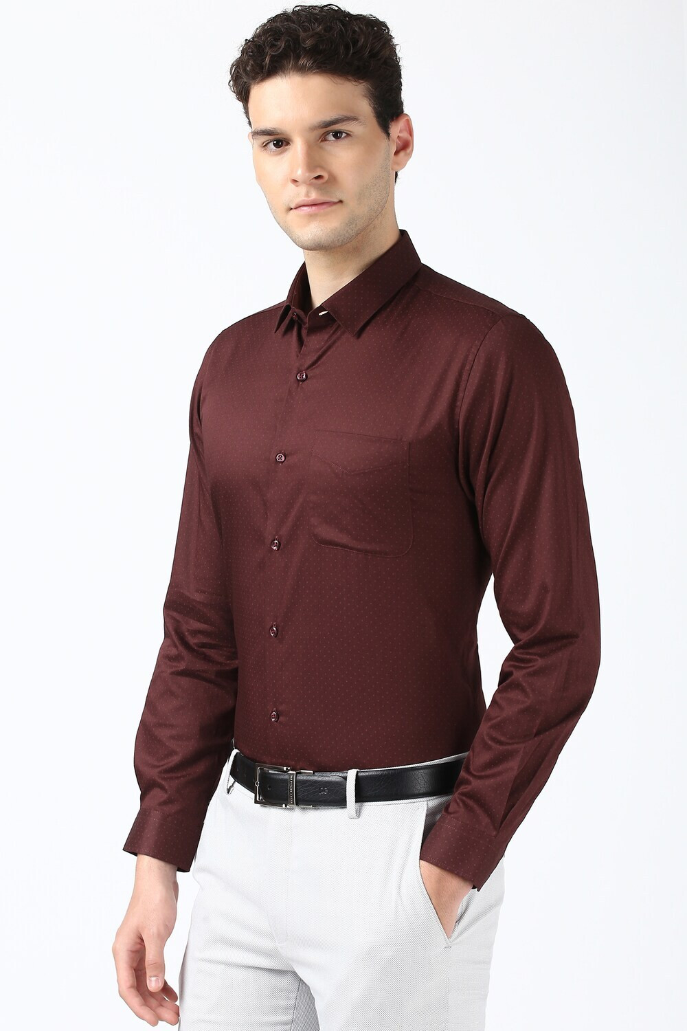 Image of PETER ENGLAND Men Self Design Formal Maroon Shirt