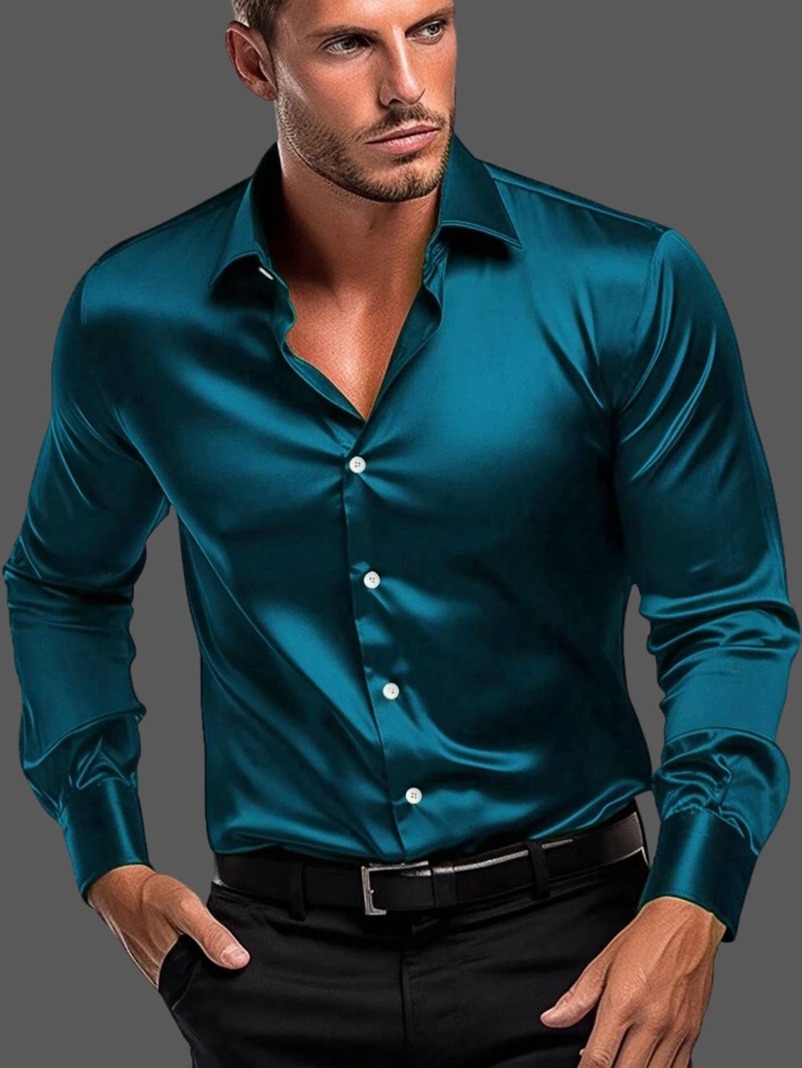 Nat Jastica Men Solid Party Blue Shirt