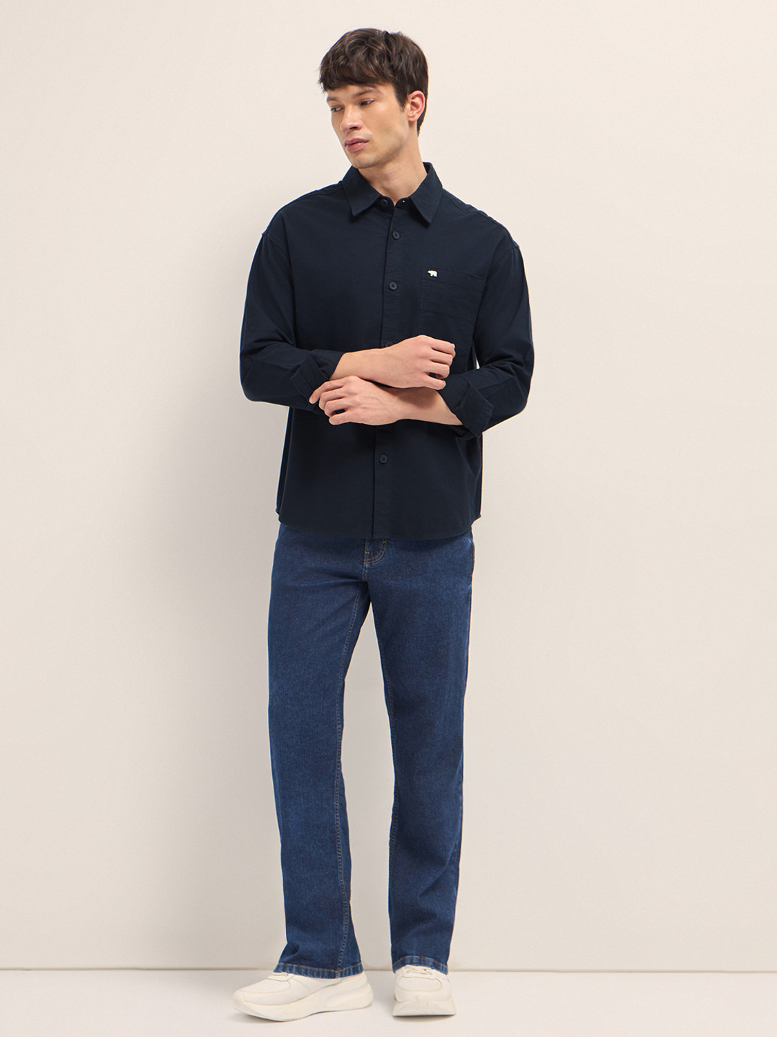 Image of THE BEAR HOUSE Men Printed Casual Blue Shirt