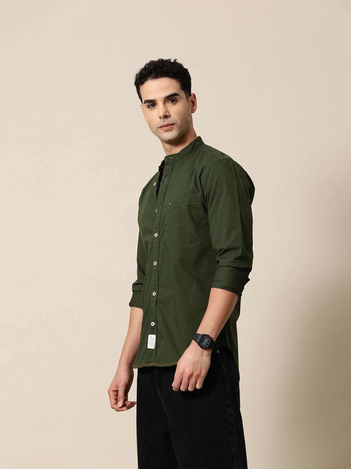 Image of Mr Bowerbird Men Solid Casual Green Shirt