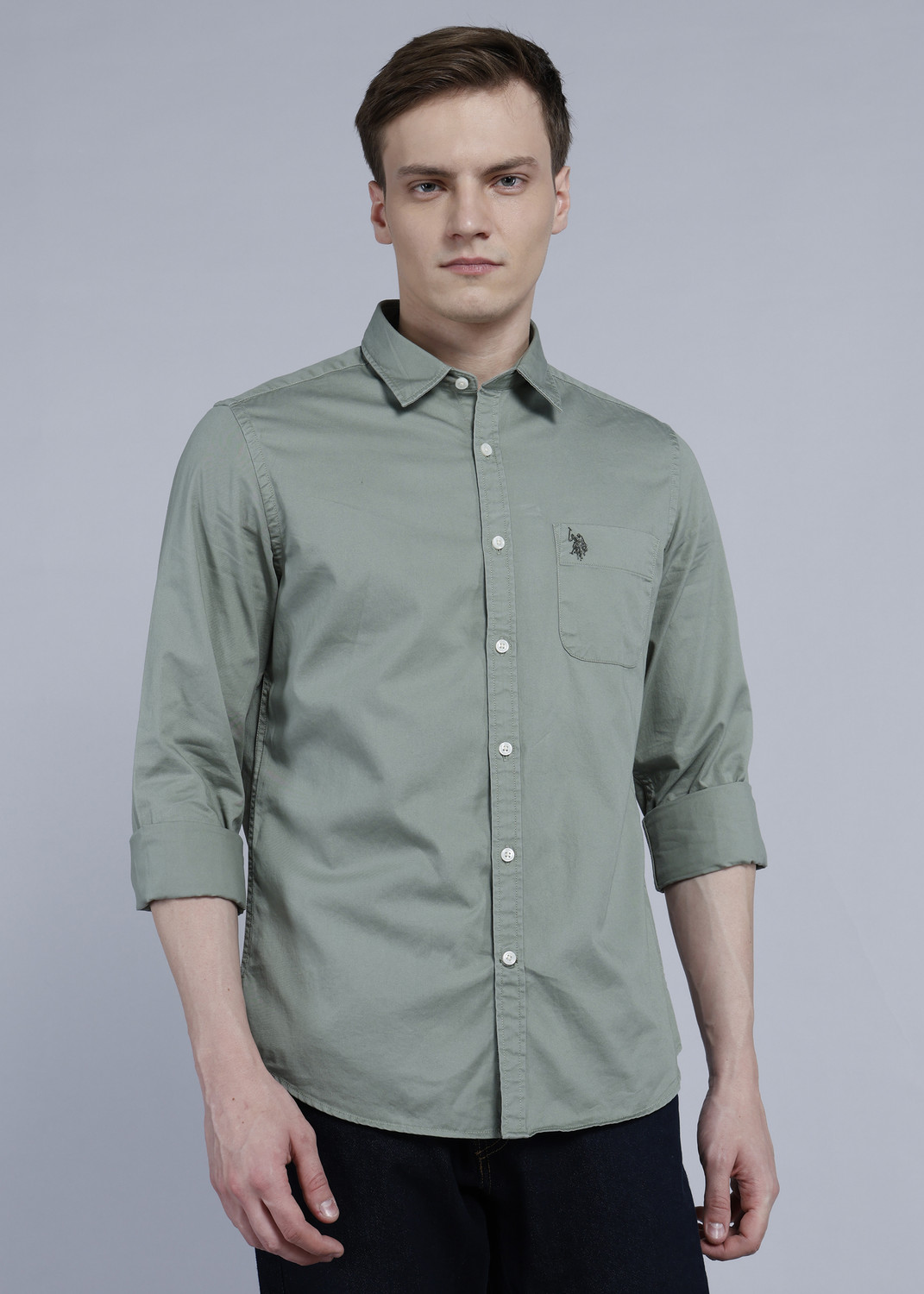Image of U.S. Polo Assn. Denim Co. Men Solid Casual Green Shirt