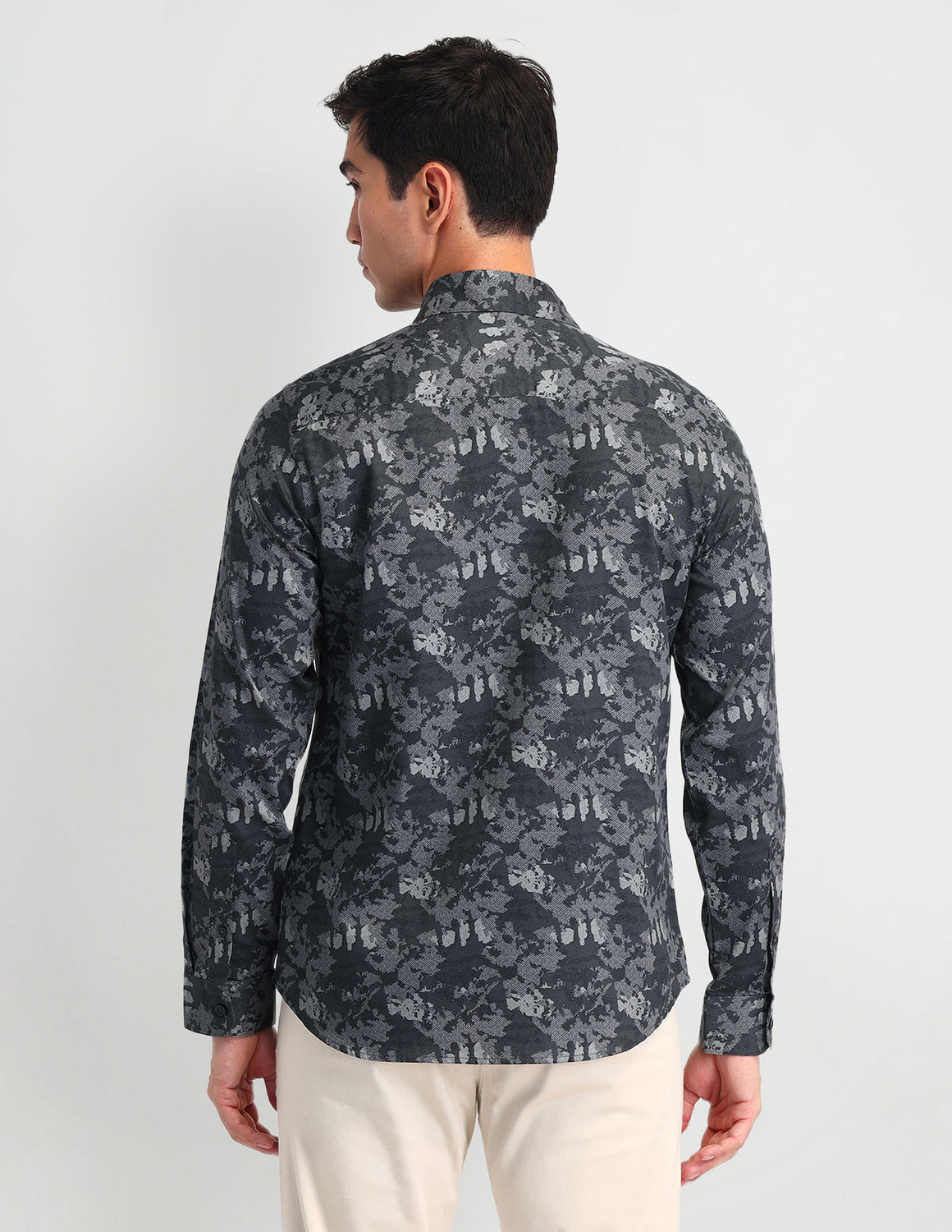 Image of U.S. POLO ASSN. Men Slim Fit Self Design Spread Collar Casual Shirt